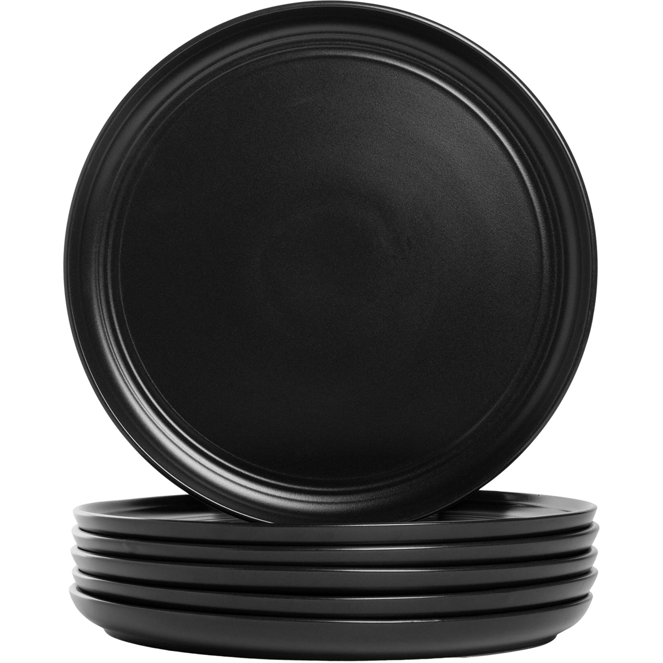 Double Line 10.5"" Dinner Plate, Set Of 6, Matte Black