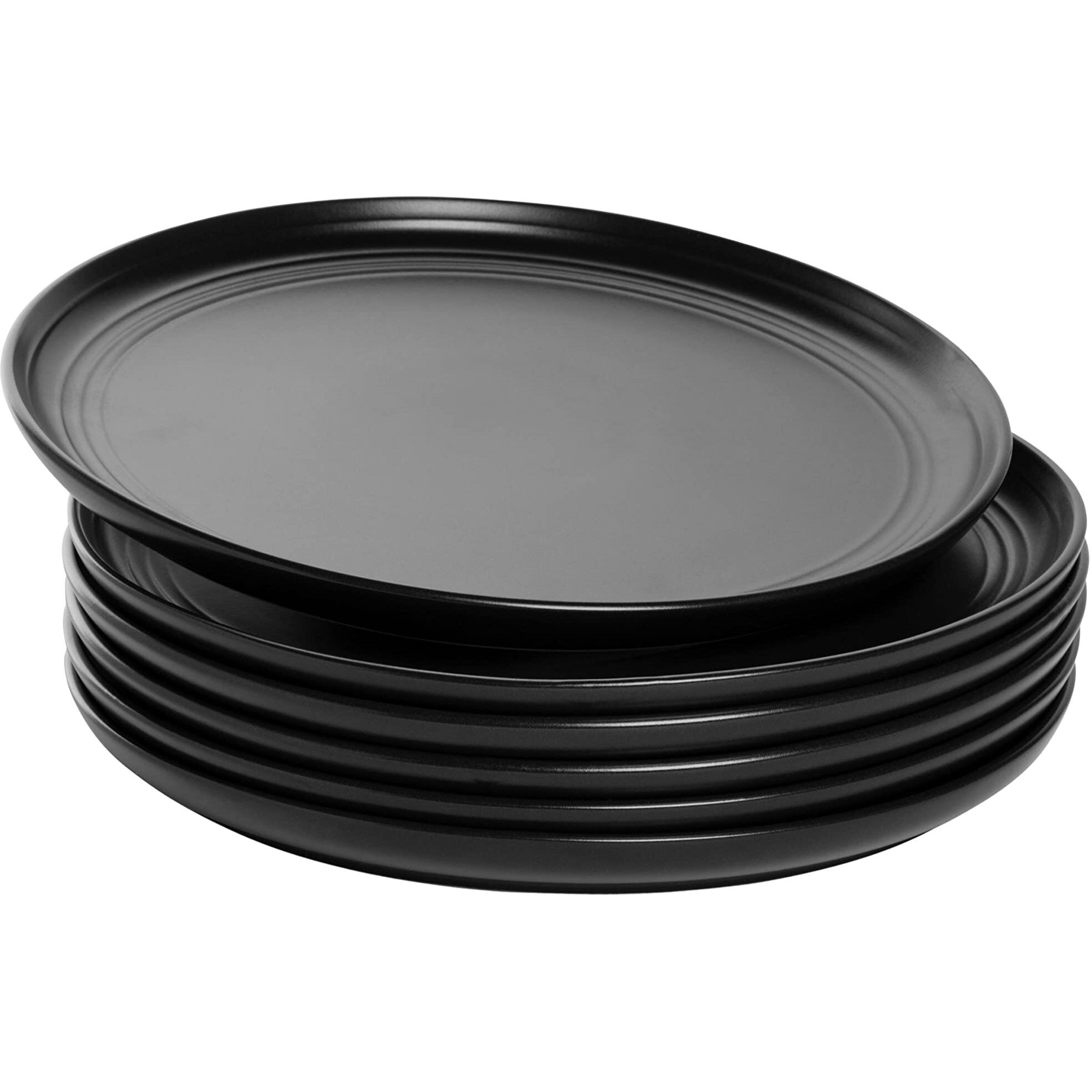 Double Line 10.5"" Dinner Plate, Set Of 6, Matte Black