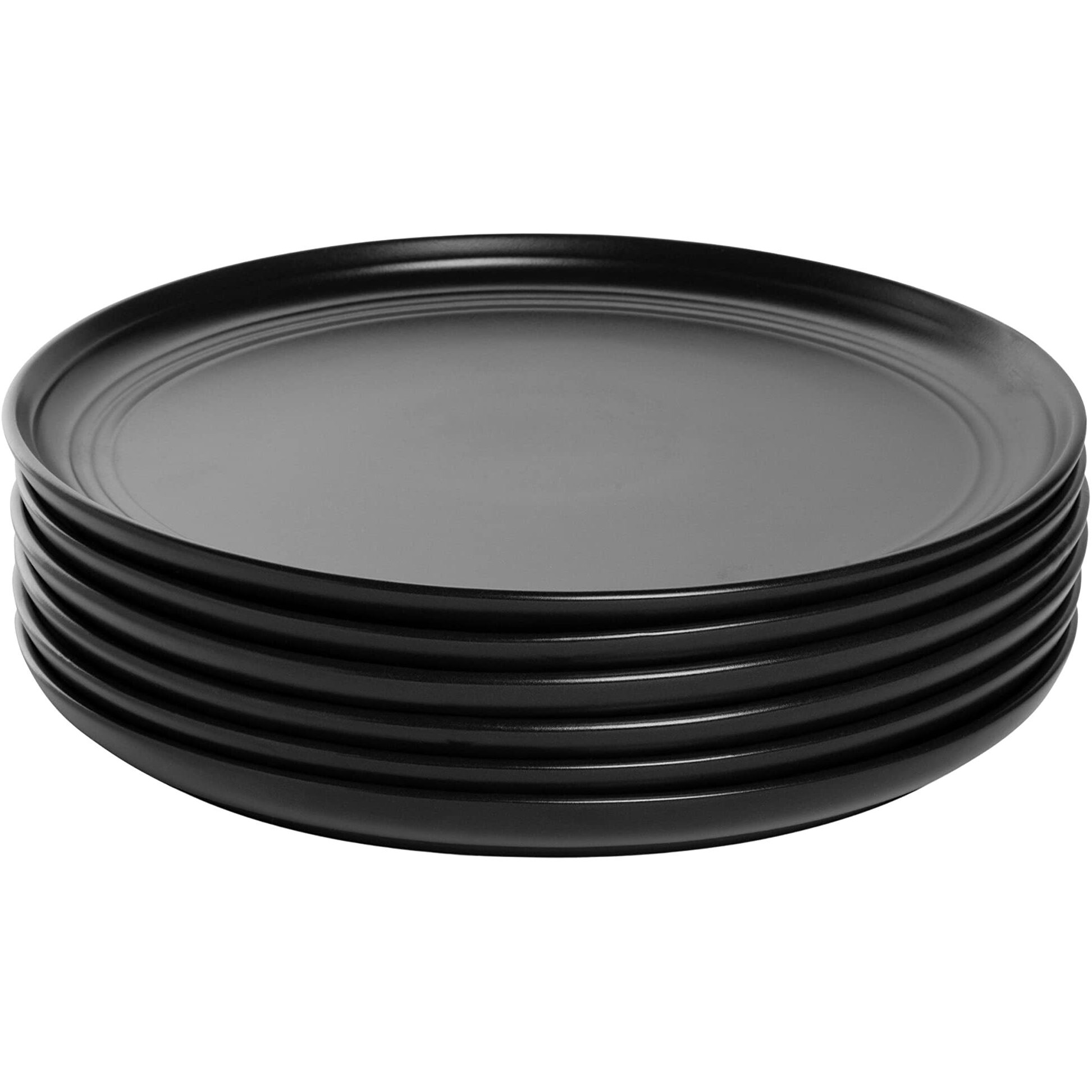 Double Line 10.5"" Dinner Plate, Set Of 6, Matte Black