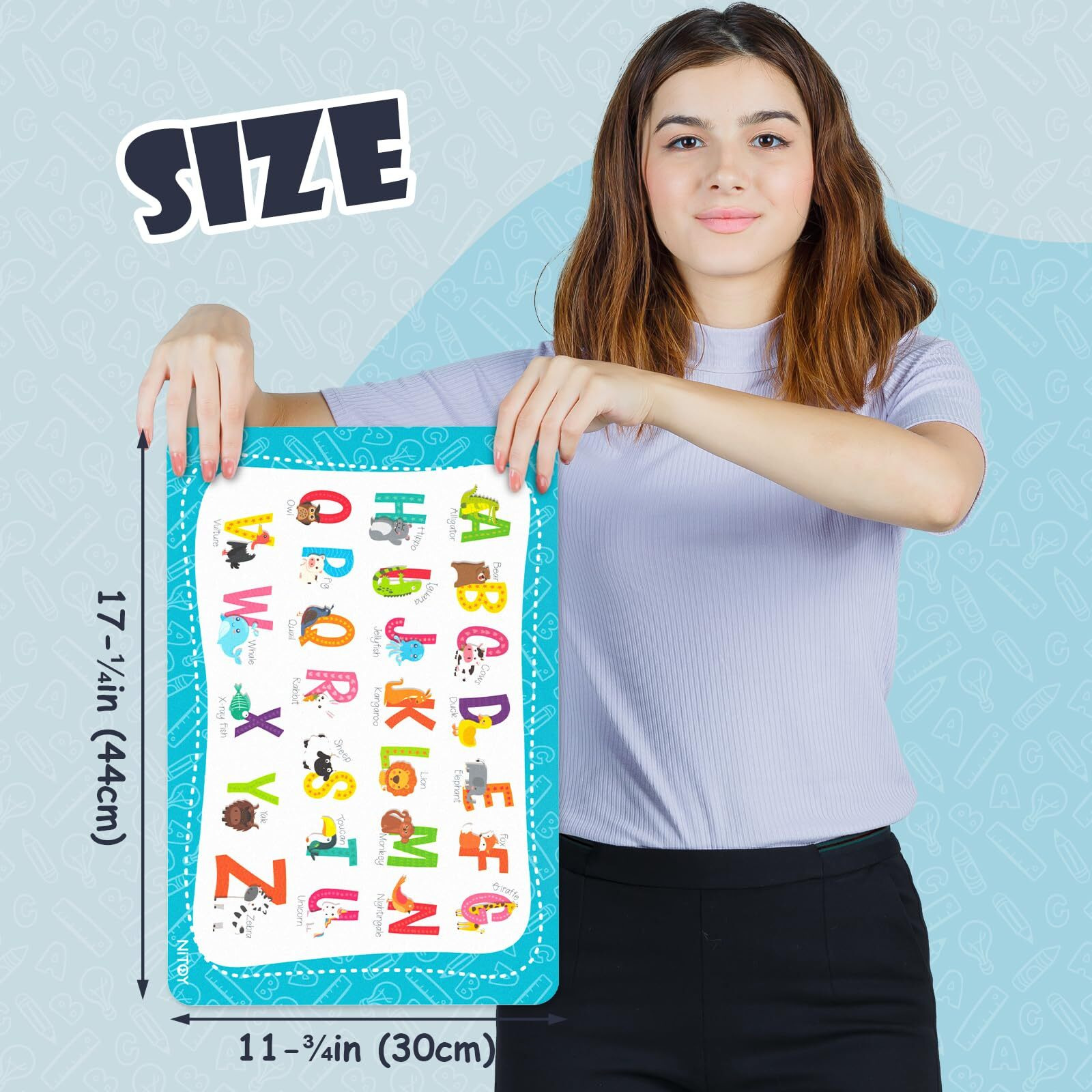 Nibaby Educational Placemats For Kids Reusable Wipeable - Toddler Placemats For Learning Alphabet Abc Color Number Shape - Kids Placemats For Dining Table Kindergarten - Set Of 4