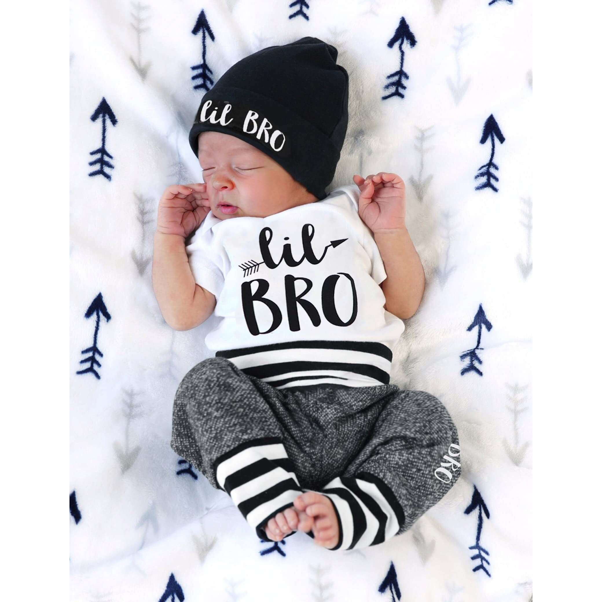 Baby Boy Clothes 0-3 Months Infant Outfits Short Sleeve Little Bro Romper + Long Pants + Hat 3Pcs Cute Baby Boys Clothes