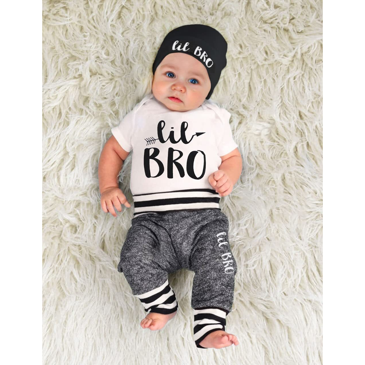 Baby Boy Clothes 0-3 Months Infant Outfits Short Sleeve Little Bro Romper + Long Pants + Hat 3Pcs Cute Baby Boys Clothes