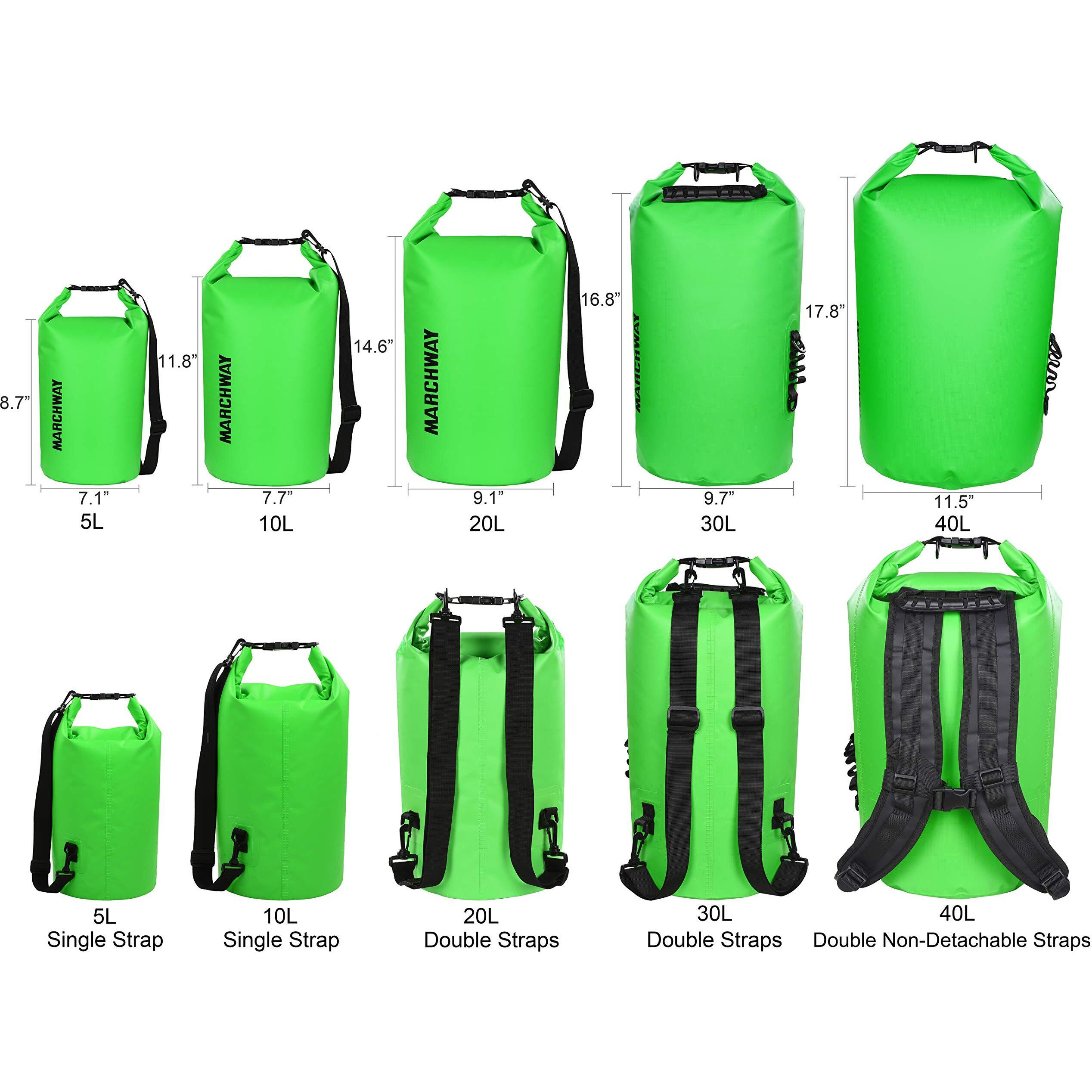 Marchway Floating Waterproof Dry Bag Backpack 5L/10L/20L/30L/40L, Roll Top Sack Keeps Gear Dry For Kayaking, Rafting, Boating, Swimming, Camping, Hiking, Beach, Fishing (Green, 5L)