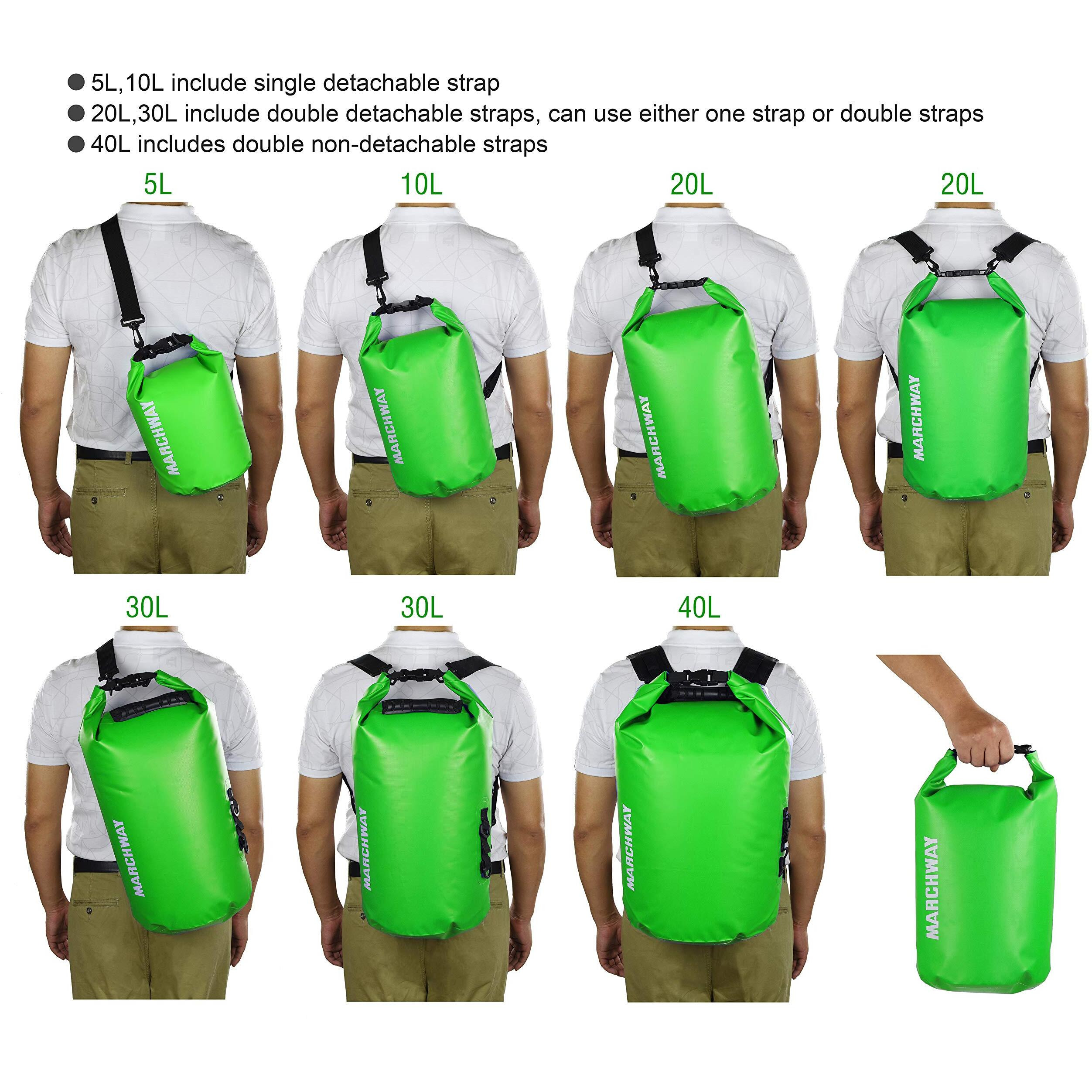 Marchway Floating Waterproof Dry Bag Backpack 5L/10L/20L/30L/40L, Roll Top Sack Keeps Gear Dry For Kayaking, Rafting, Boating, Swimming, Camping, Hiking, Beach, Fishing (Green, 5L)