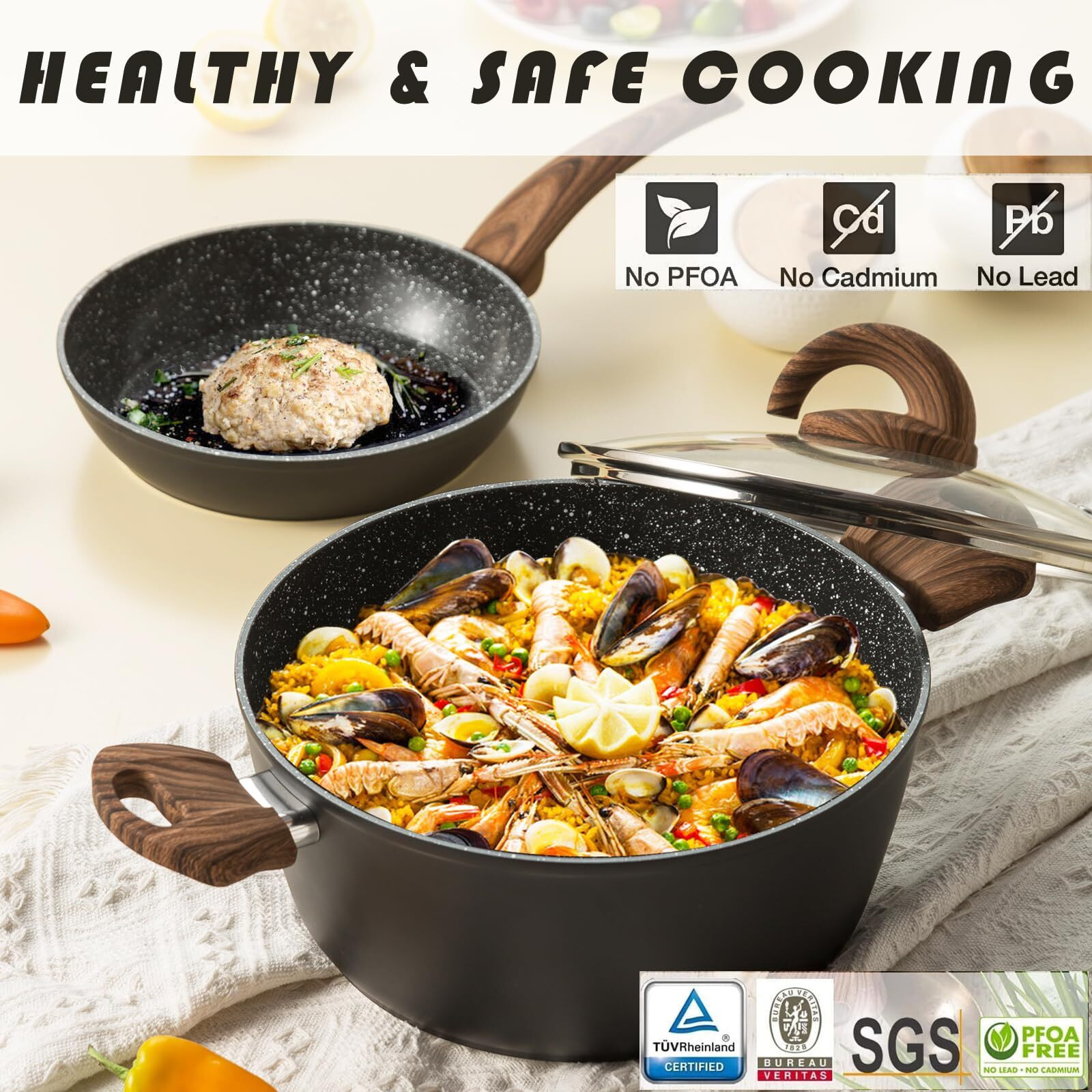 Vkoocy Pots And Pans Set Non Stick, Ceramic Cookware Set Kitchen Cooking Sets Induction Pot And Pan W/Frying Pans, Saucepans, Casserole, Non-Toxic, Ptfe/Pfoa/Pfos-Free, Black
