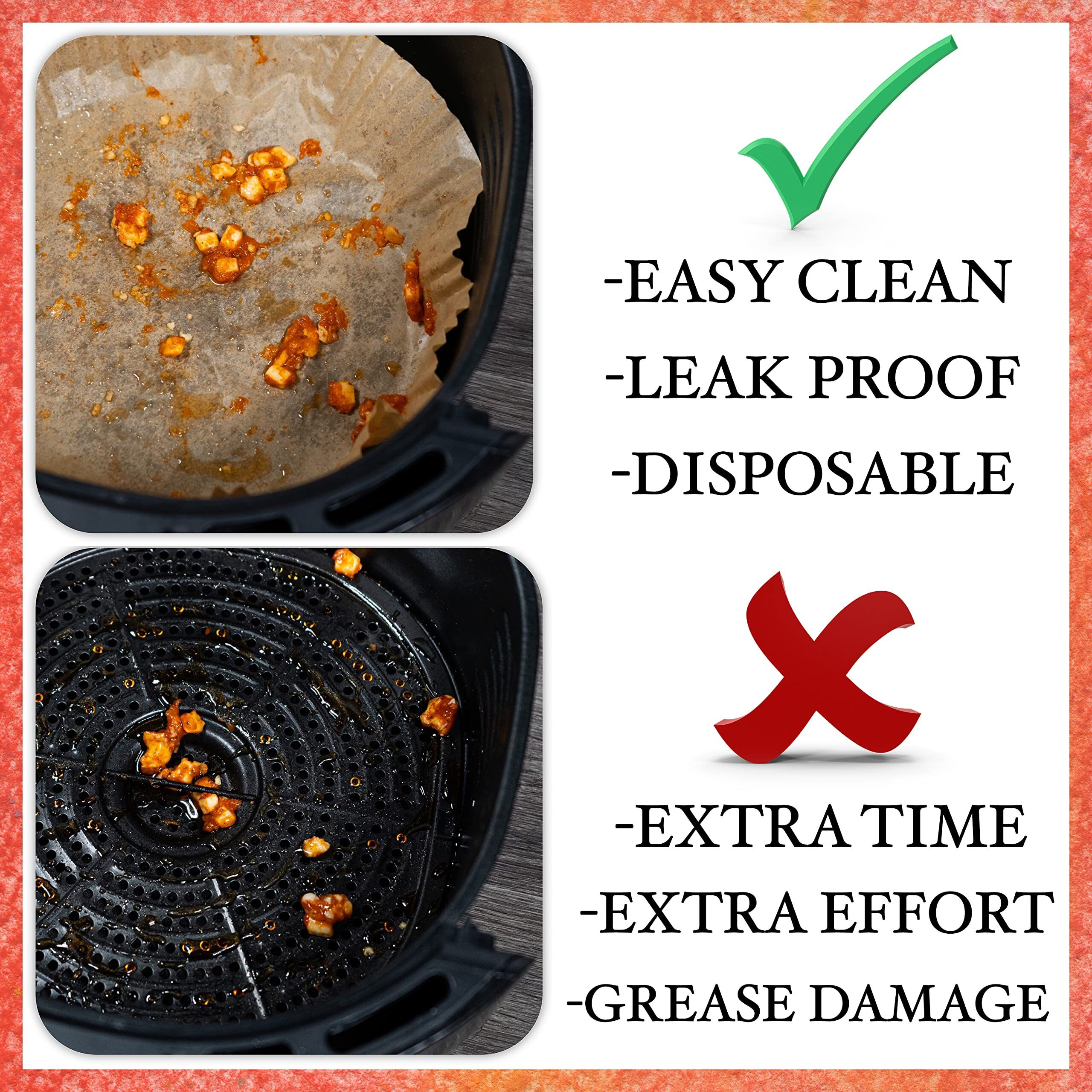 Air Fryer Disposable Paper Liner Keep Air Fryer Clean With Air Fryer Inserts, Superior Food Grade Quality Material Unbleached Non Toxic Non Stick Will Not Deform Leak Or Affect Food Like Other Liners