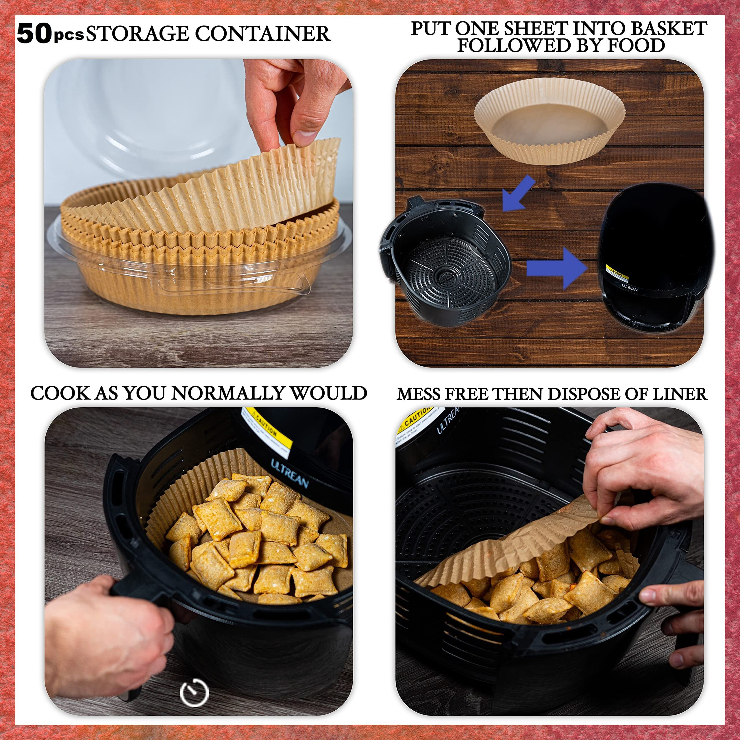 Air Fryer Disposable Paper Liner Keep Air Fryer Clean With Air Fryer Inserts, Superior Food Grade Quality Material Unbleached Non Toxic Non Stick Will Not Deform Leak Or Affect Food Like Other Liners