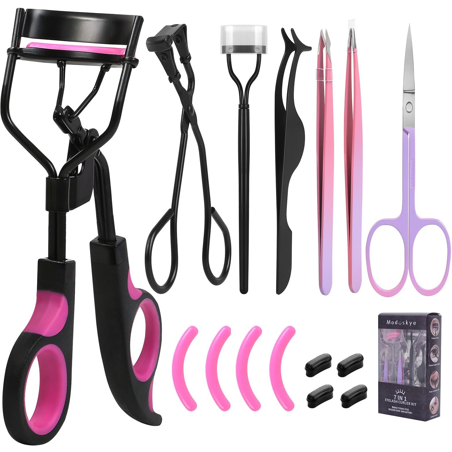 Eyelash Curler Kit, Moduskye 7 In 1 Eyelashes Curler With Replacement Refill Pads, Partial Lash Curler Eyes Makeup Tools Long-Lasting Natural Lashes