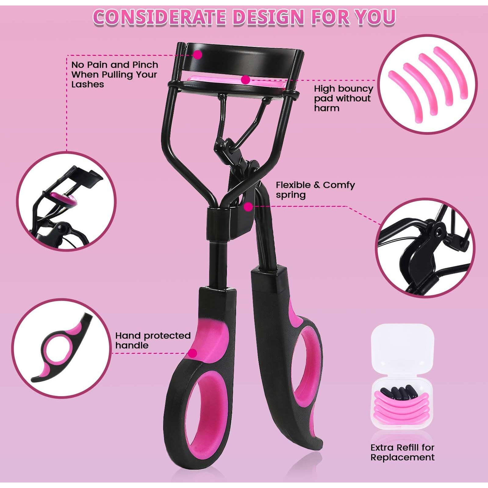 Eyelash Curler Kit, Moduskye 7 In 1 Eyelashes Curler With Replacement Refill Pads, Partial Lash Curler Eyes Makeup Tools Long-Lasting Natural Lashes