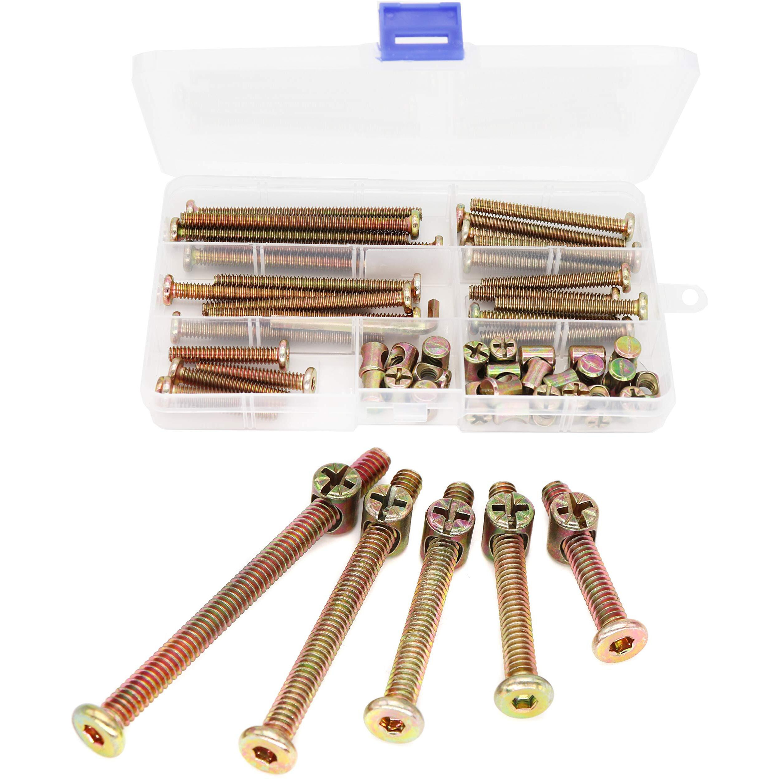Binifimux 50Pcs 1/4-20"" Baby Bed Hardware Replacement Kit, Zinc Plated Hex Socket Cap Drive Screws Barrel Nuts Assortment Kit For Cot Chairs Furniture, 1-1/2"" 2"" 2-1/4"" 2-3/4"" 3-1/4""