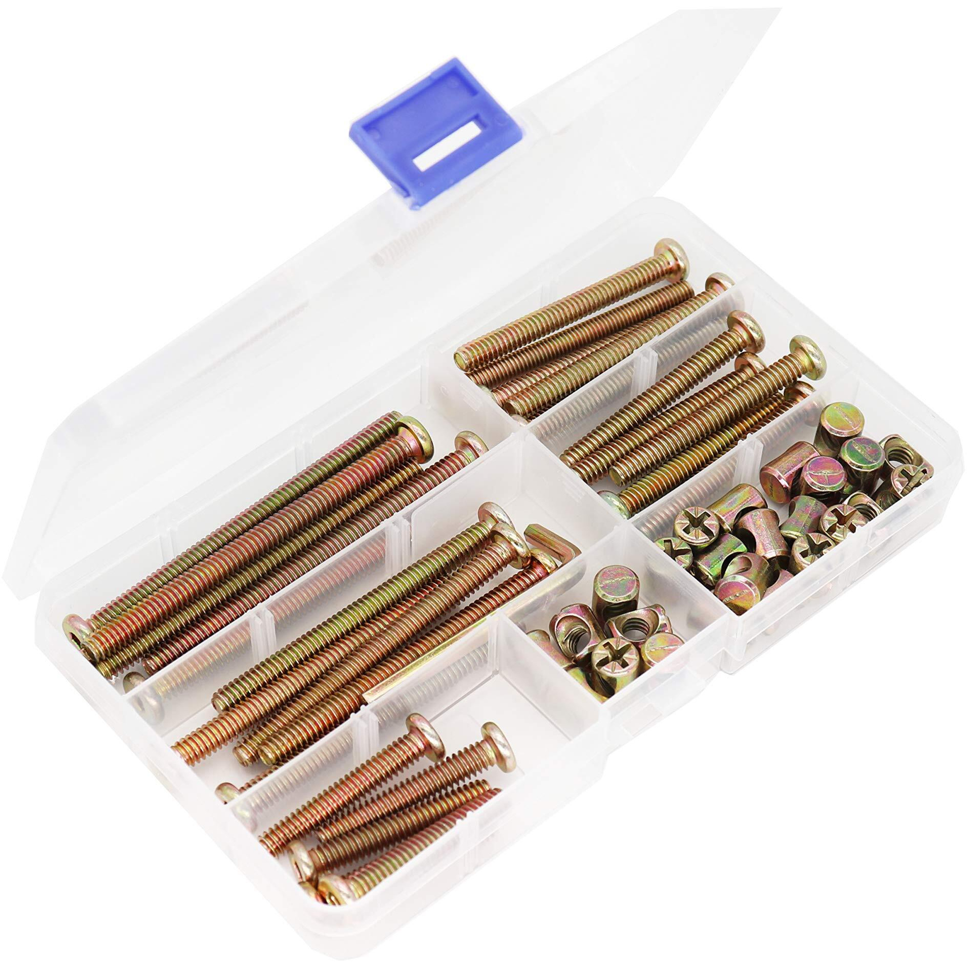 Binifimux 50Pcs 1/4-20"" Baby Bed Hardware Replacement Kit, Zinc Plated Hex Socket Cap Drive Screws Barrel Nuts Assortment Kit For Cot Chairs Furniture, 1-1/2"" 2"" 2-1/4"" 2-3/4"" 3-1/4""