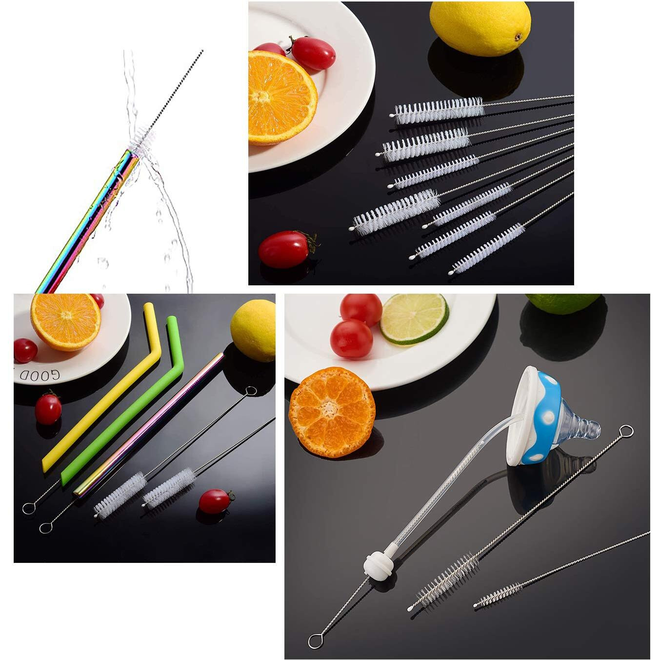 Long Straw Brush, Nylon Pipe Tube Cleaner 8-Ihch 10 Different Diameters Set Of 10