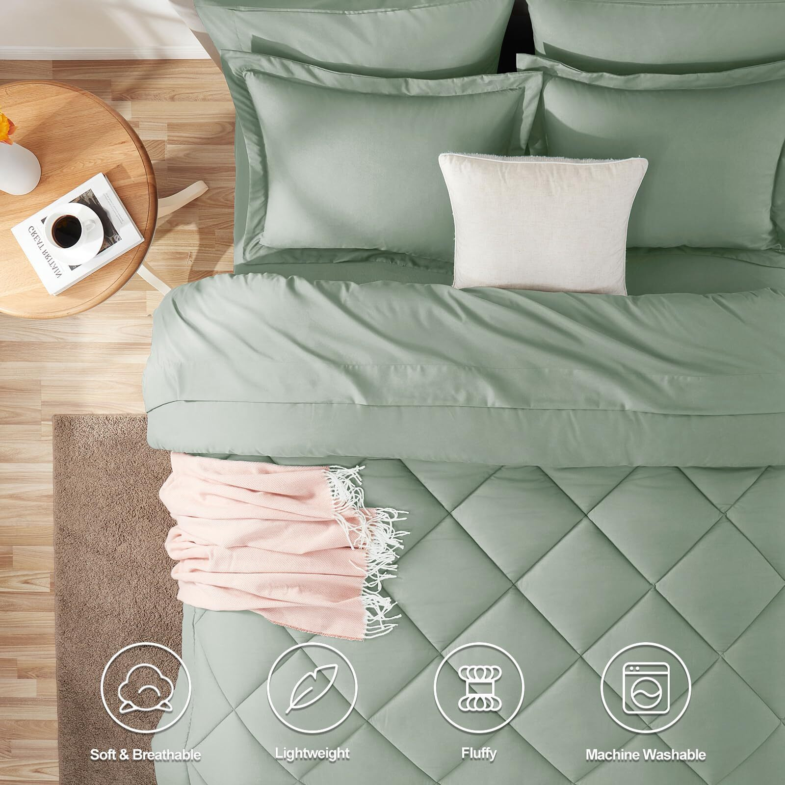 Cozylux Queen Comforter Set With Sheets 7 Pieces Bed In A Bag Sage Green All Season Bedding Sets With Comforter, Pillow Shams, Flat Sheet, Fitted Sheet And Pillowcases