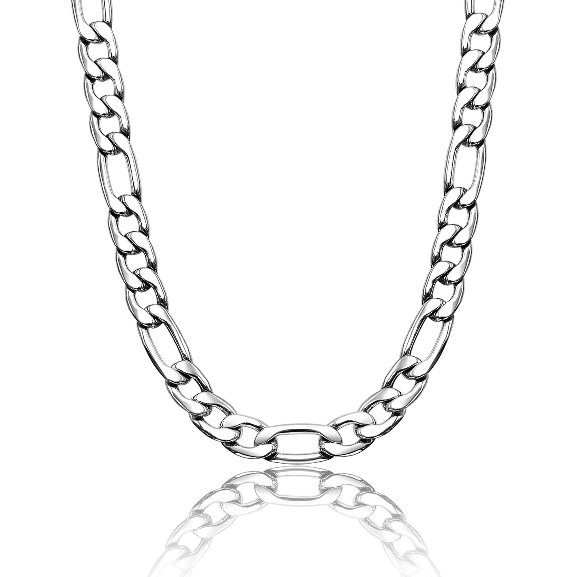 Sannyra 30 Inches Figaro Mens Chain Necklaces - 8.5Mm Stainless Steel Chain Necklace Men - Silver Chain Necklace For Boys