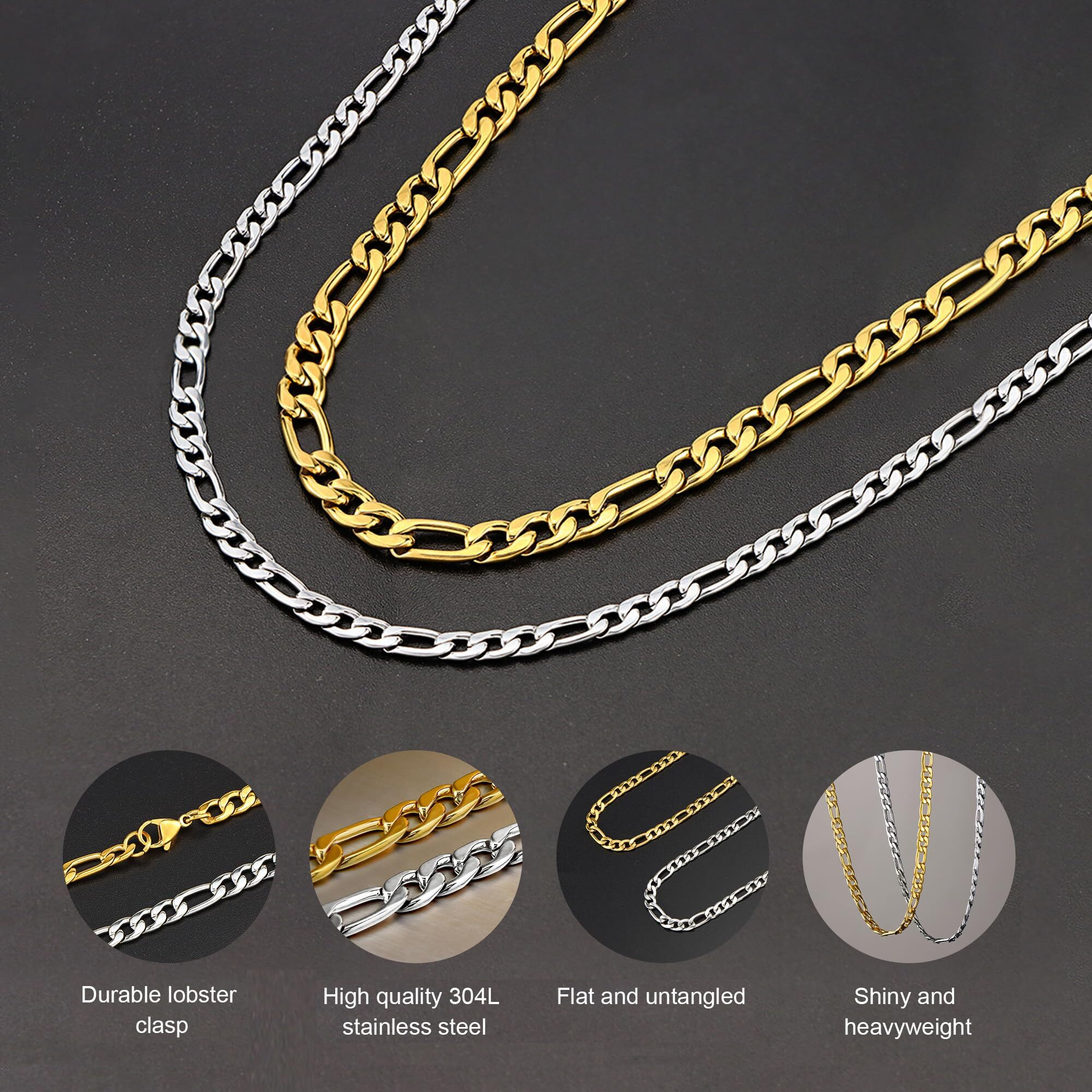 Sannyra 30 Inches Figaro Mens Chain Necklaces - 8.5Mm Stainless Steel Chain Necklace Men - Silver Chain Necklace For Boys