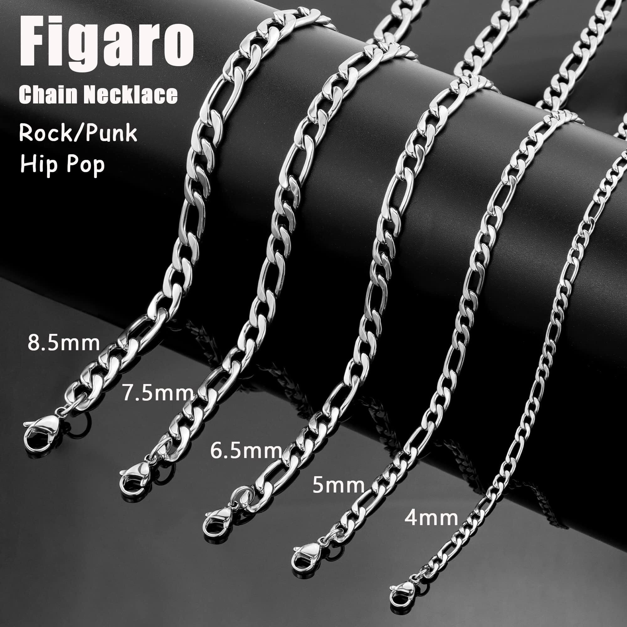 Sannyra 30 Inches Figaro Mens Chain Necklaces - 8.5Mm Stainless Steel Chain Necklace Men - Silver Chain Necklace For Boys