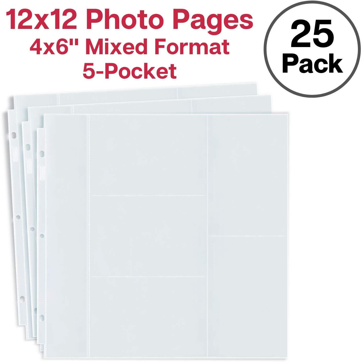 Dunwell Photo Album Refill Pages 12X12 - (4X6 Mixed, 25 Pack) Holds 250 4X6"" Photos, 4X6 Photo Sleeves For 3 Ring Scrapbook Album 12X12, Archival Quality Page Protectors 12X12