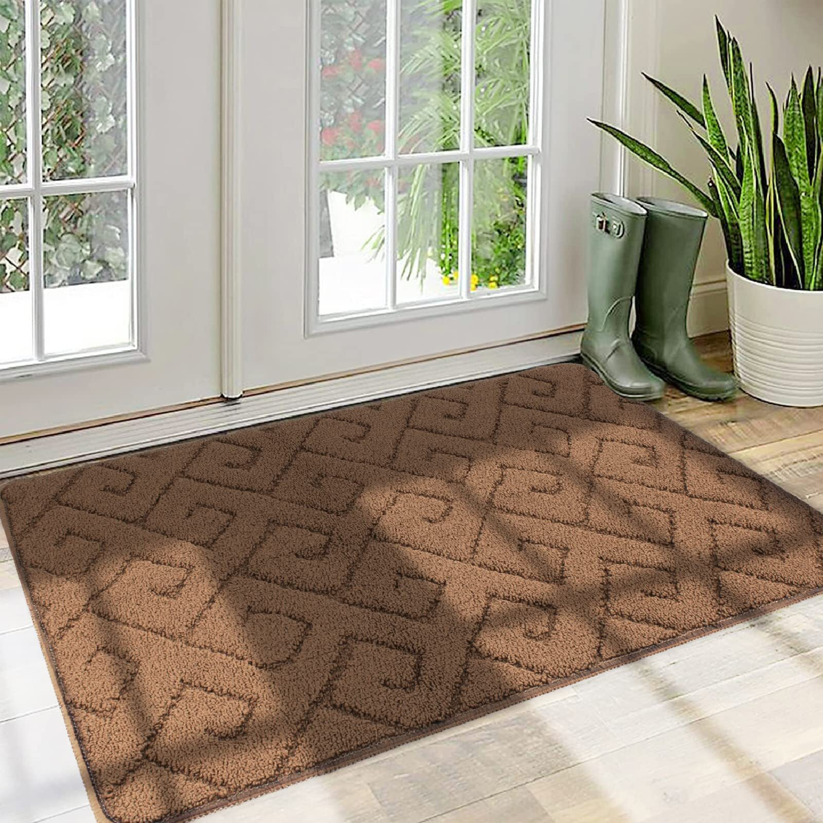 Walensee Indoor Doormat, Front Door Mat For Entrance (24"&quotX35"" Brown) Machine Washable Entryway Rug, Non Slip Trapper Door Rugs Absorbent Dirt Low Profile Shoes Scraper Inside Floor Mats