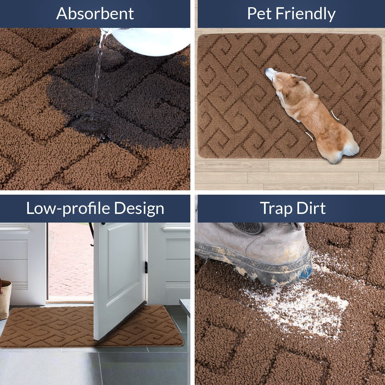 Walensee Indoor Doormat, Front Door Mat For Entrance (24"&quotX35"" Brown) Machine Washable Entryway Rug, Non Slip Trapper Door Rugs Absorbent Dirt Low Profile Shoes Scraper Inside Floor Mats