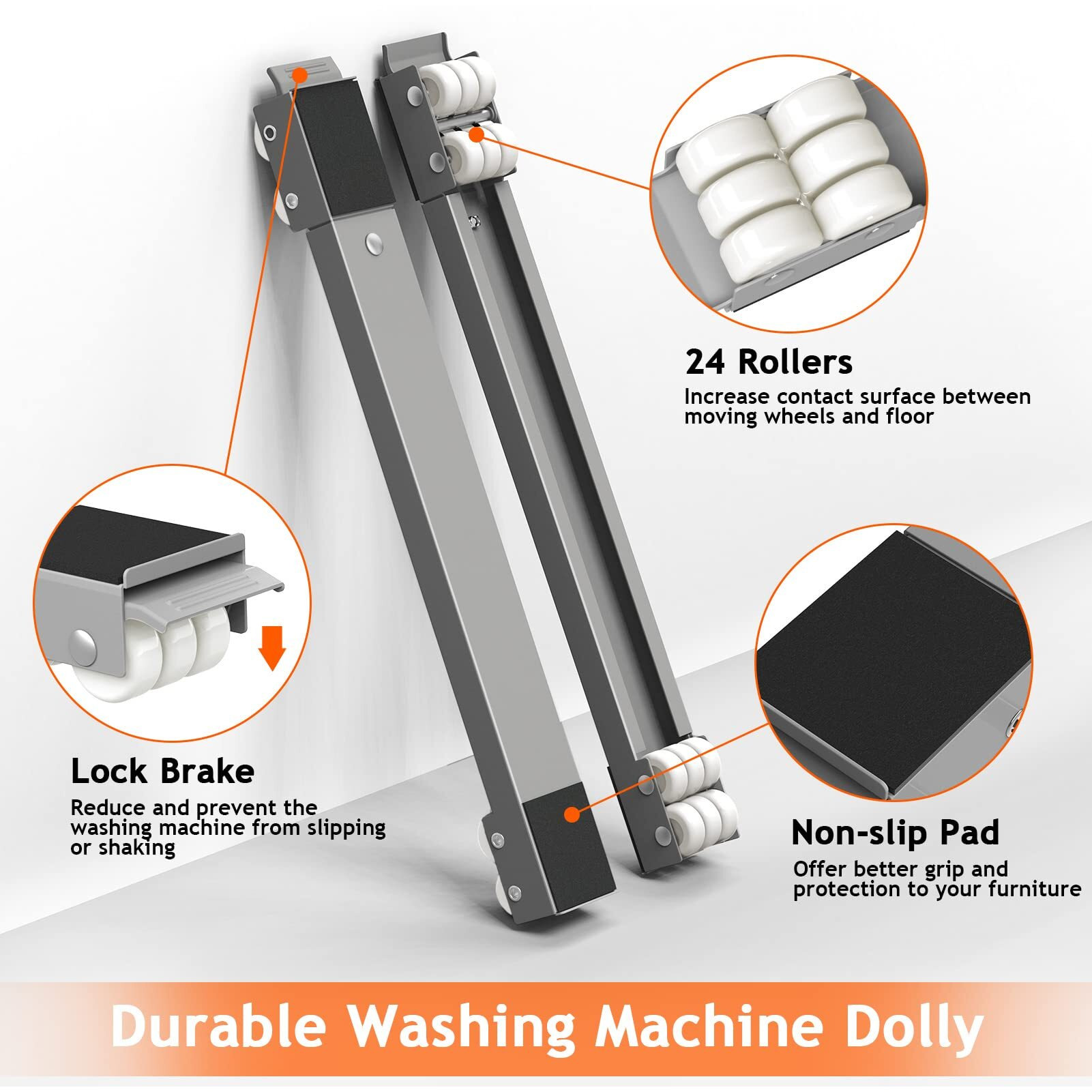 Ronlap Furniture Washing Machine Dolly, Extendable Appliance Rollers Refrigerator Heavy Duty, Washing Machine Stand Wheels Fridge Appliance Dolly Movers Mobile Washer And Dryer Moving Base, Grey