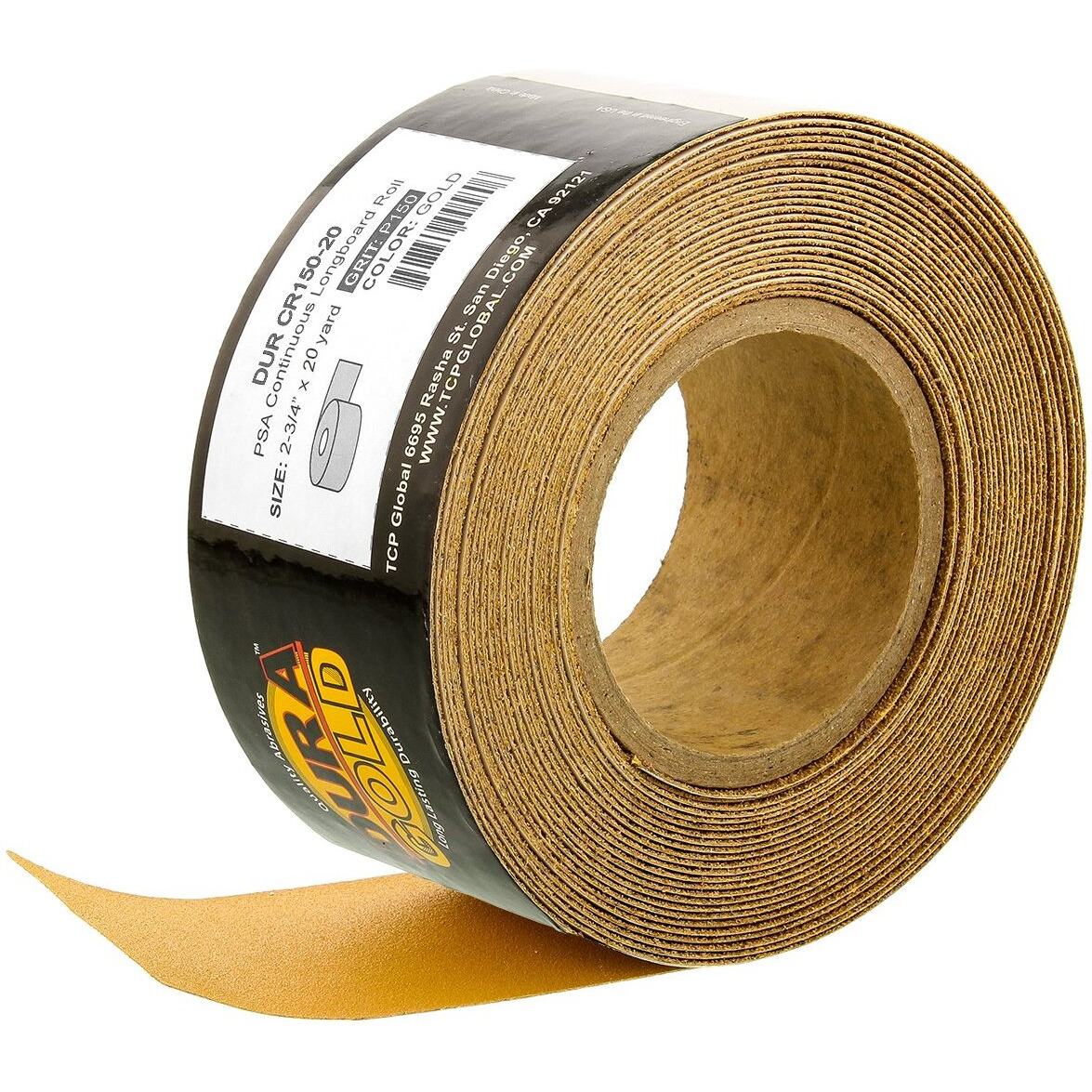 Dura-Gold Premium 150 Grit Gold Psa Longboard Sandpaper 20 Yard Long Continuous Roll, 2-3/4"" Wide - Self Adhesive Stickyback Sandpaper For Automotive, Woodworking Air File Sanders, Hand Sanding Blocks