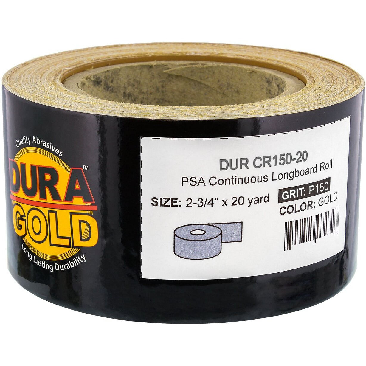 Dura-Gold Premium 150 Grit Gold Psa Longboard Sandpaper 20 Yard Long Continuous Roll, 2-3/4"" Wide - Self Adhesive Stickyback Sandpaper For Automotive, Woodworking Air File Sanders, Hand Sanding Blocks