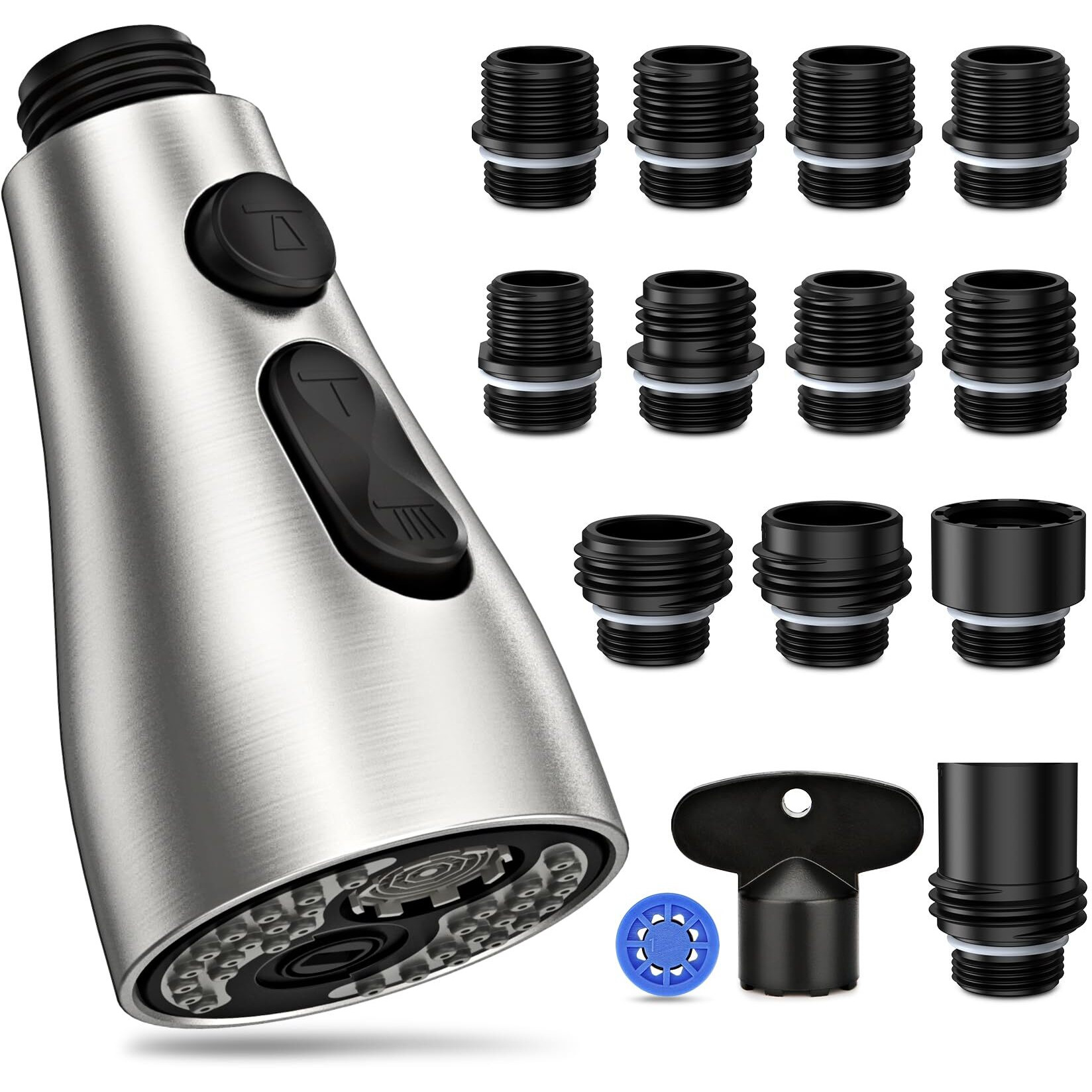 Kitchen Faucet Head Replacement 3 Modes With 12 Adapters, Pull Down Spray Head For Kitchen Faucet, Kitchen Sink Faucet Head G 1/2, Sprayer Head Replacement, Compatible With Moen,Delta, Kohler Faucets