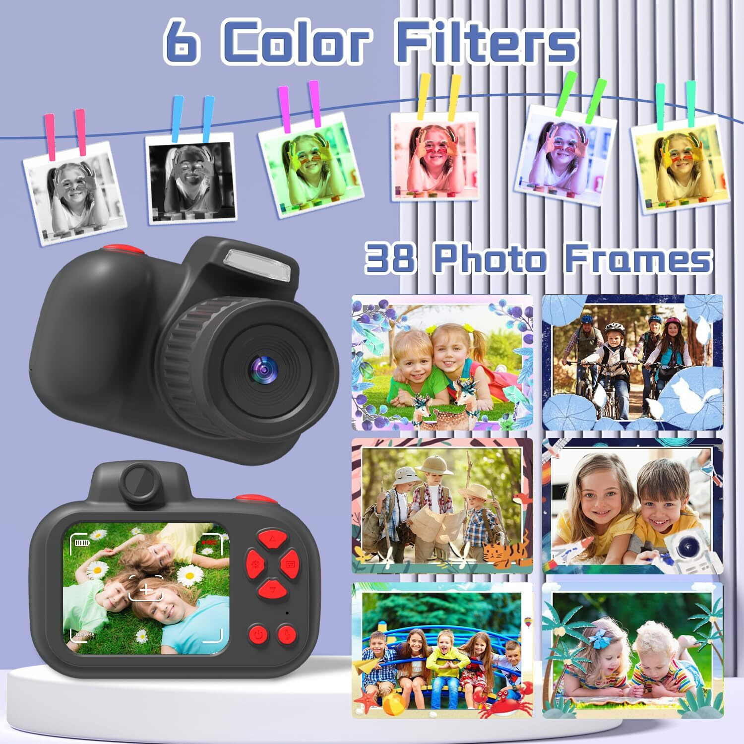 Temodu Kids Camera, Best Birthday Festival Toys Gifts For Girls Boys Age 3 4 5 6 7 8 9 10 11 12 Year Old, Digital Camera For Kids With Video, Toy Camera Toddler Camera For Girls With 32Gb Card - Black