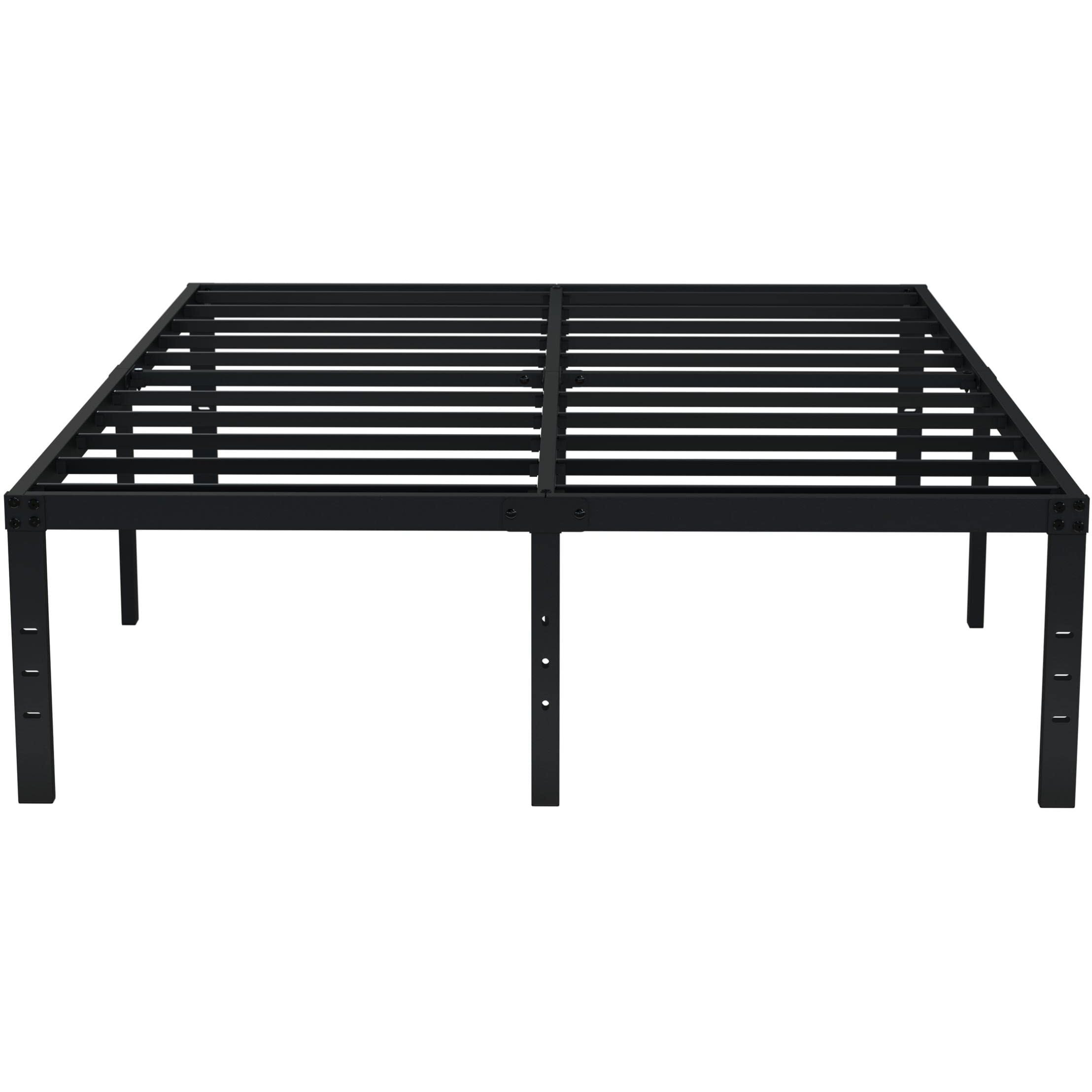 Emoda Queen Bed Frame No Box Spring Needed 18 Inch Heavy Duty Metal Tall Platform Bed Frame Queen Size With Large Storage Space, Easy Assembly, Black