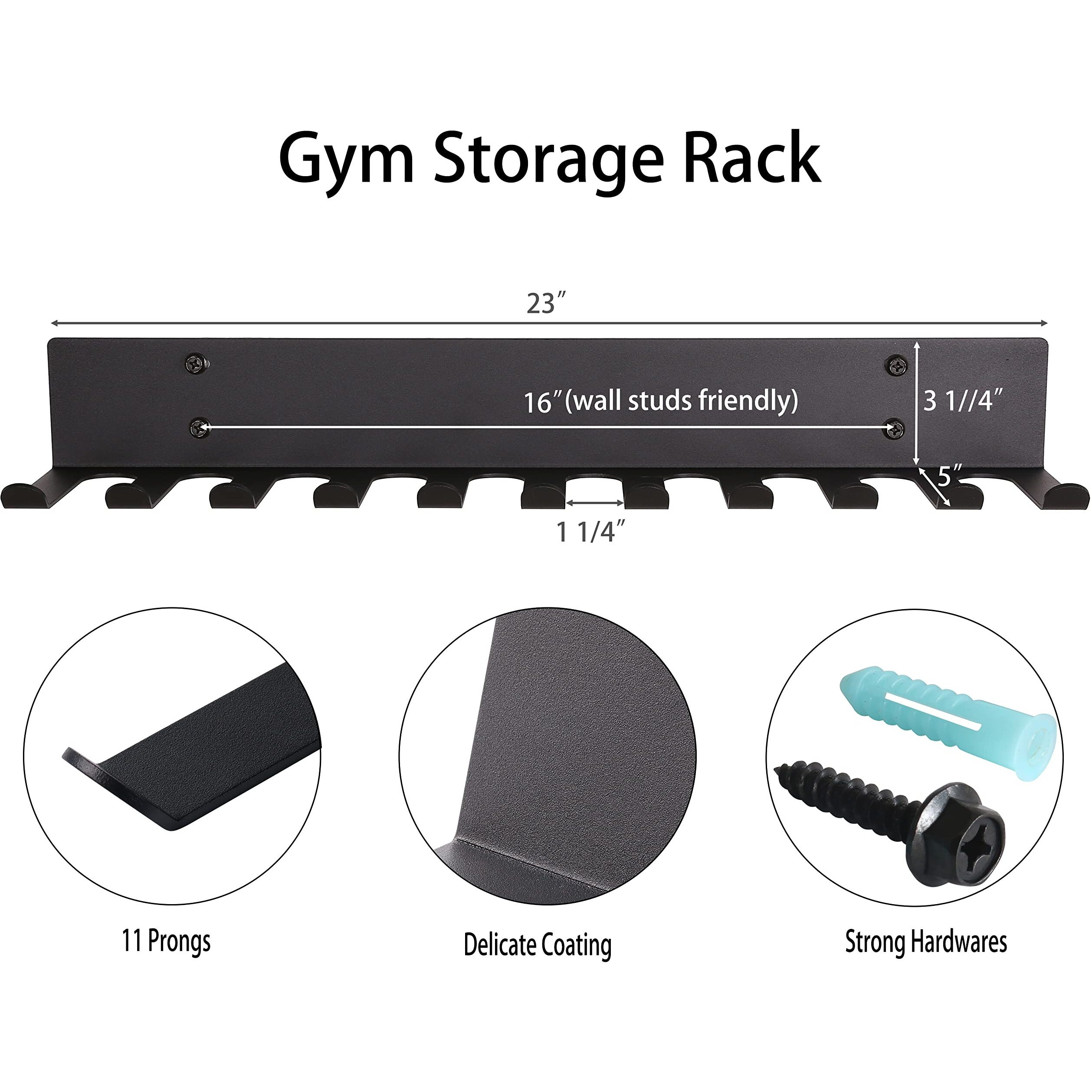 Multi-Purpose Gym Equipment Storage Rack Resistance Bands Storage Hanger Barbell Rack Heavy Duty Gym Rack For Exercise Bands, Lifting Belts And Jump Ropes (23"" / 11 Prongs)