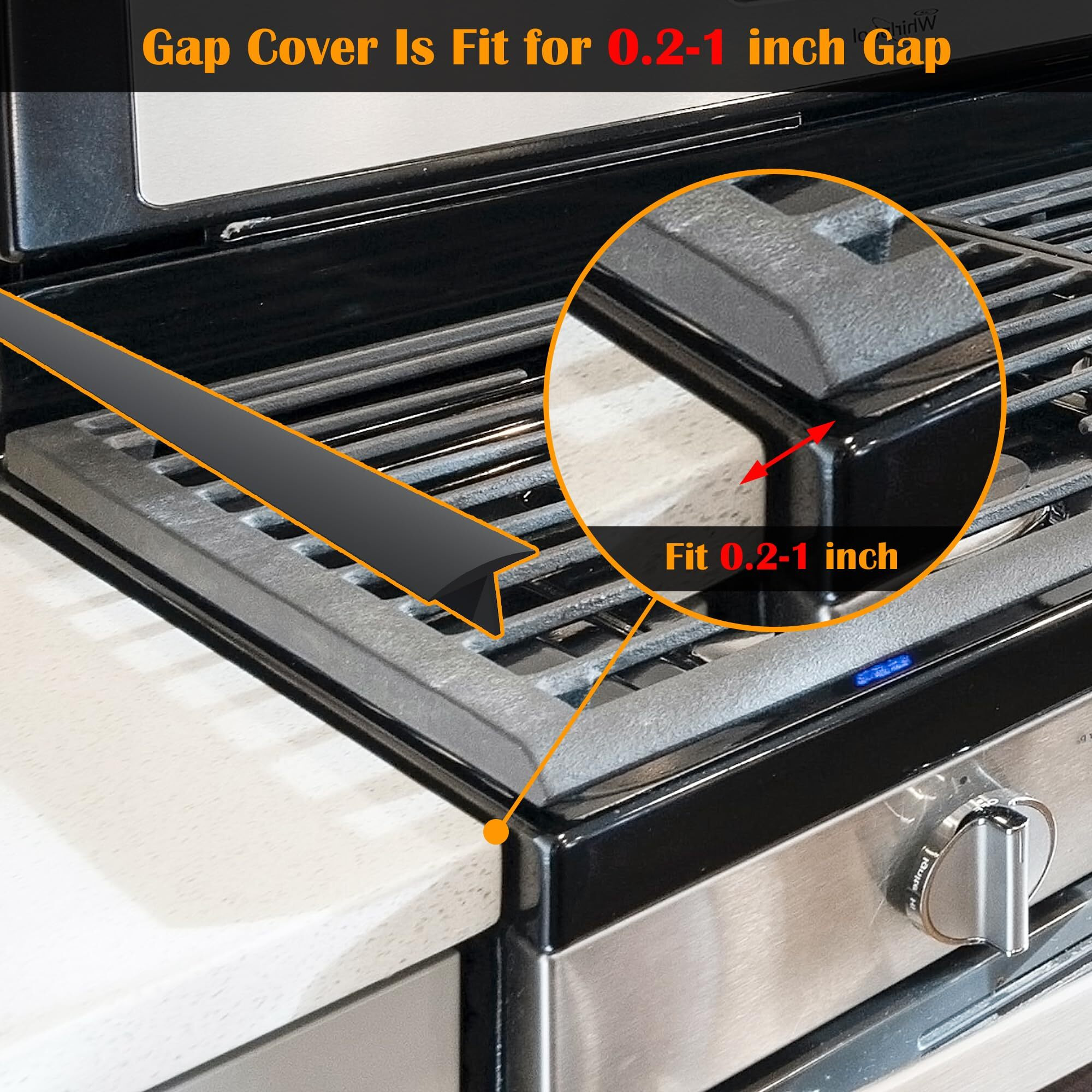 Kindga Stove Gap Covers, Silicone Counter Gap Filler For Stove, 30 Inches Can Be Cut To Any Size For 4-25Mm Gap, Seal Spills Between Appliances Countertop Furniture Stoves Ovens(Set Of 2, Black)