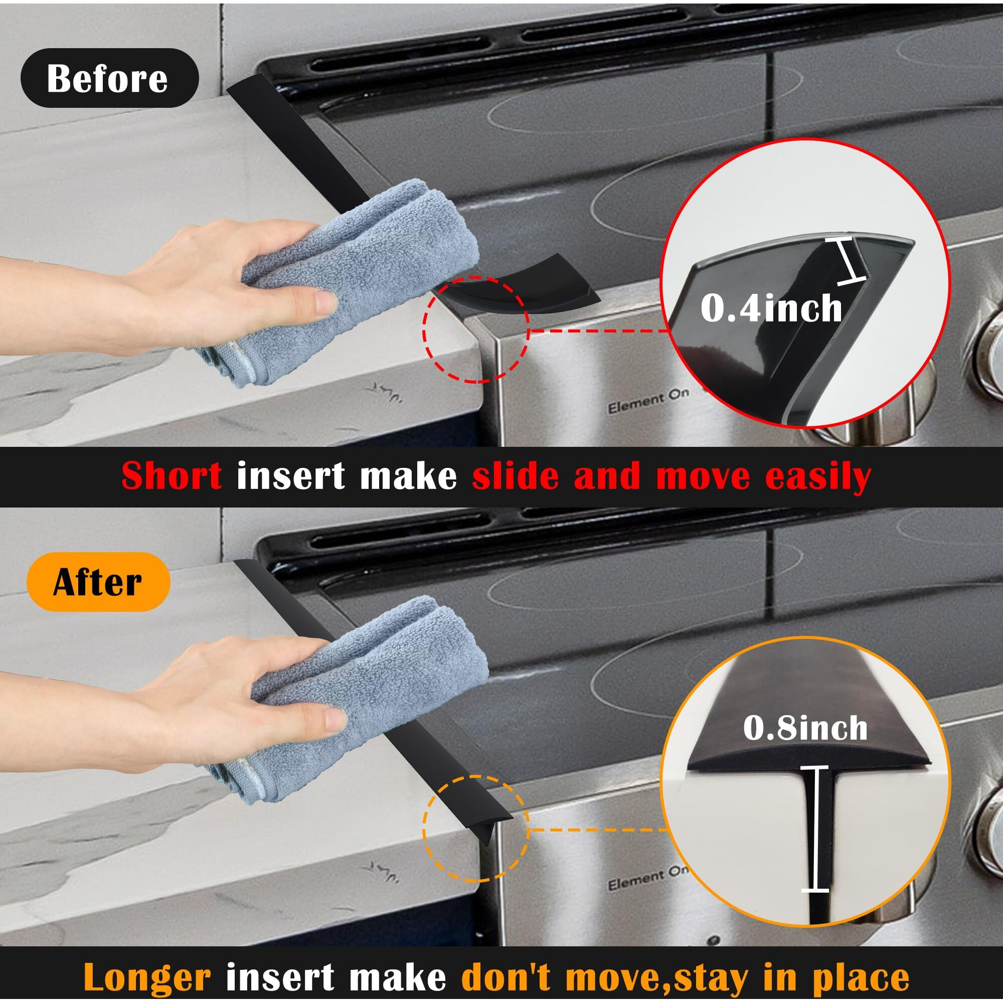 Kindga Stove Gap Covers, Silicone Counter Gap Filler For Stove, 30 Inches Can Be Cut To Any Size For 4-25Mm Gap, Seal Spills Between Appliances Countertop Furniture Stoves Ovens(Set Of 2, Black)