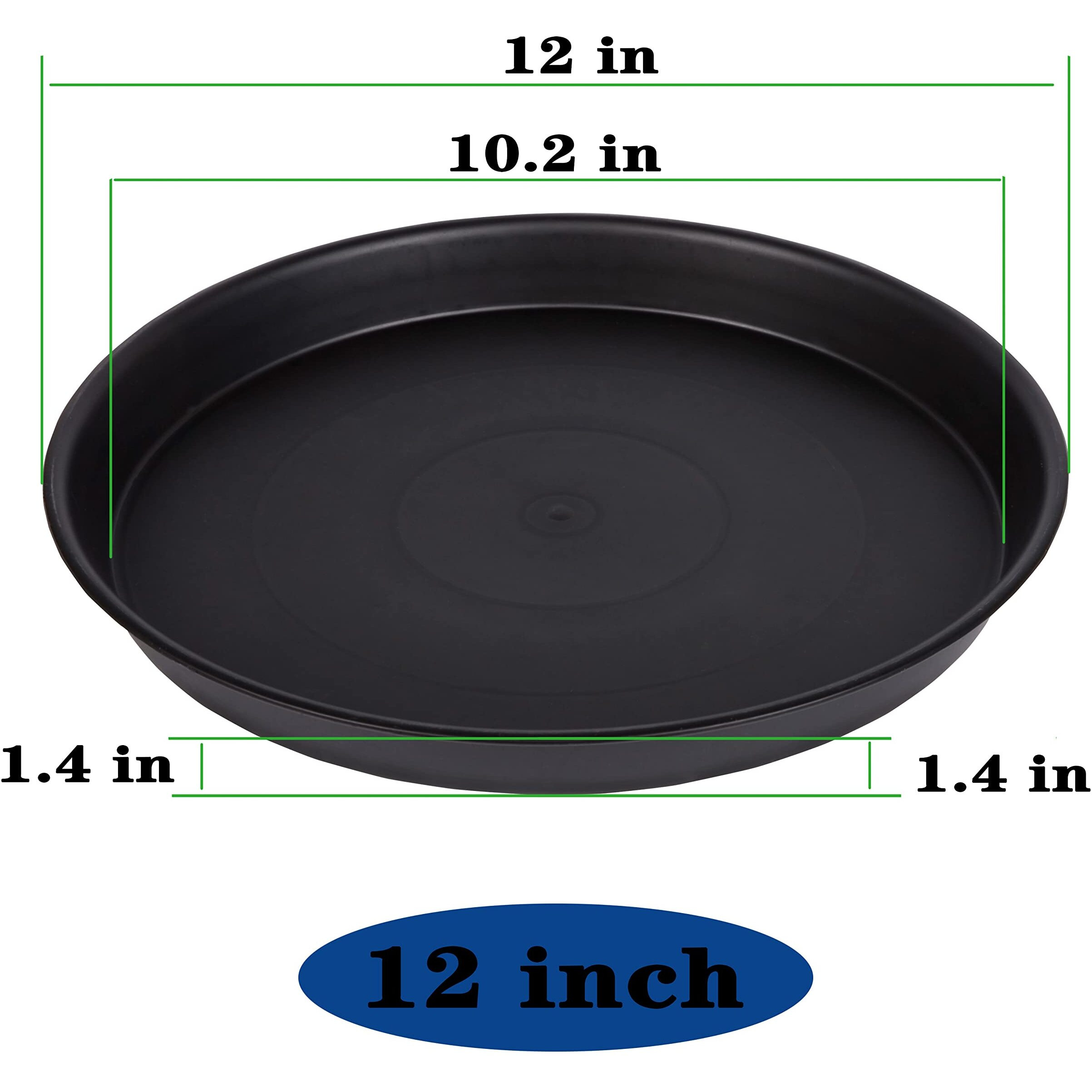 Bleuhome 6 Pack Of 12 Inch Plant Saucer, Heavy Duty Plastic Plant Saucer 12 Inch Round, Plant Tray For Pots, Flower Saucers For Indoors, Garden Plate Bowls, Trays For Planter 10""/11""/12"" (Black)