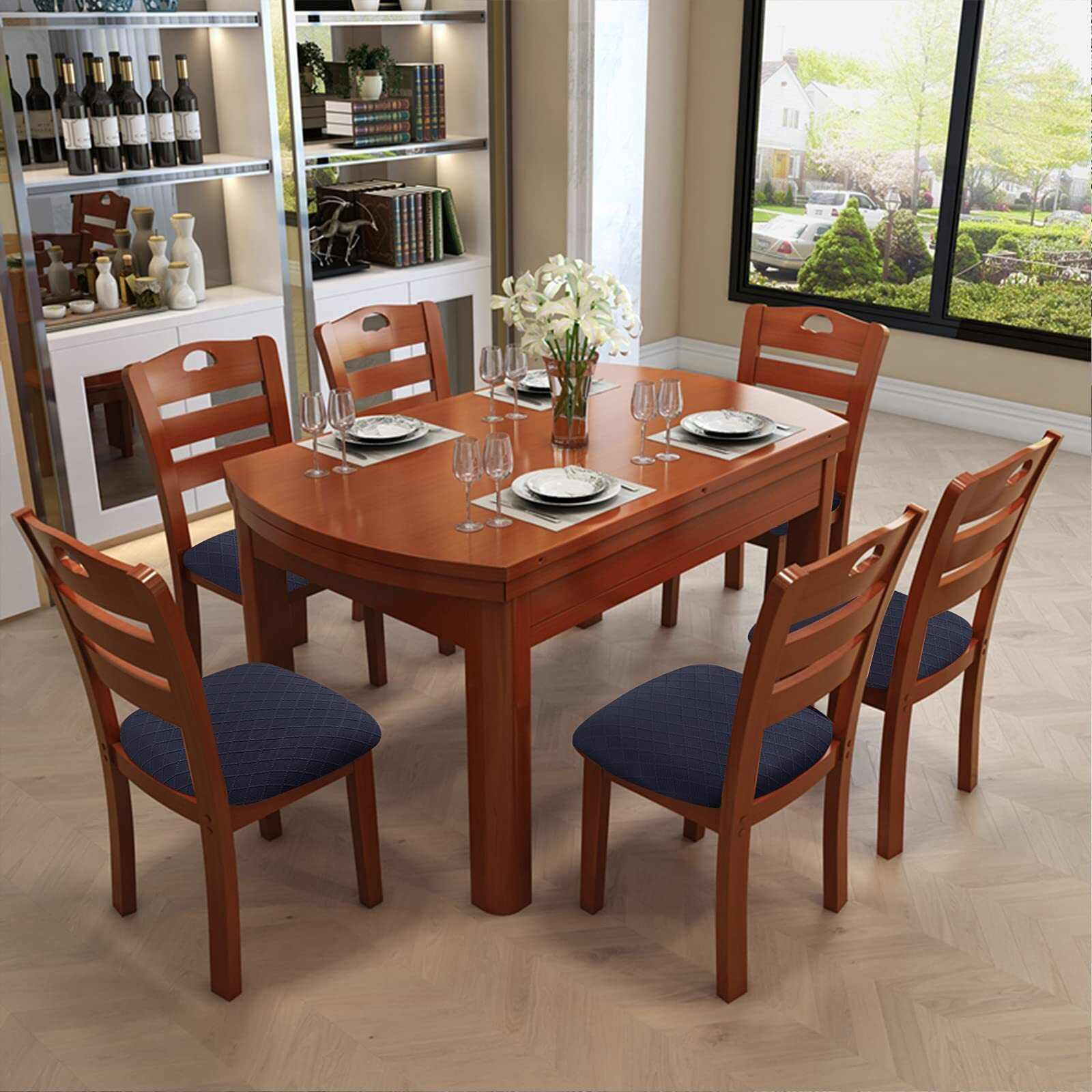 Genina Waterproof Seat Covers For Dining Room Chairs Covers Dining Chair Cover Kitchen Chair Covers (Navy Blue, 4 Pcs)