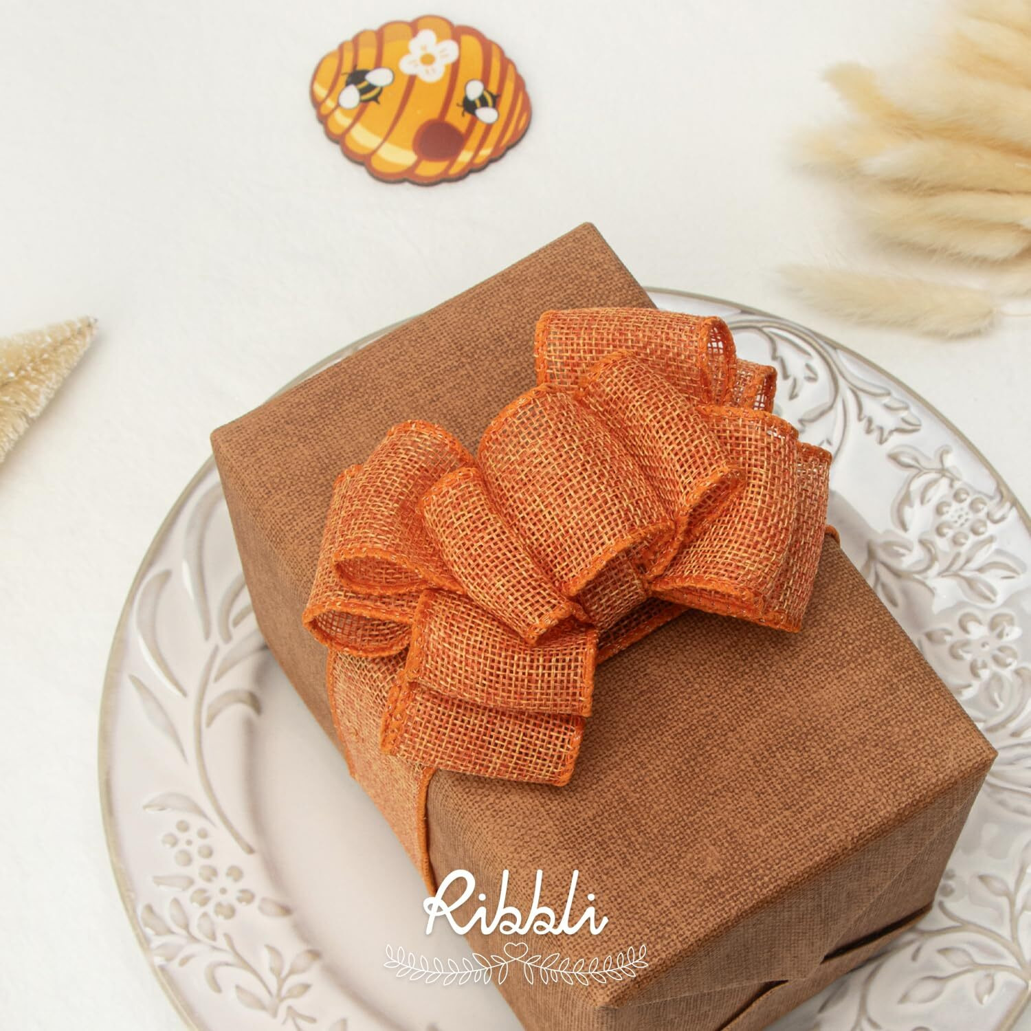 Ribbli Orange Burlap Wired Ribbon,1-1/2 Inch X 10 Yard,Wired Edge Ribbon For Big Bow,Wreath,Tree Decoration,Outdoor Decoration