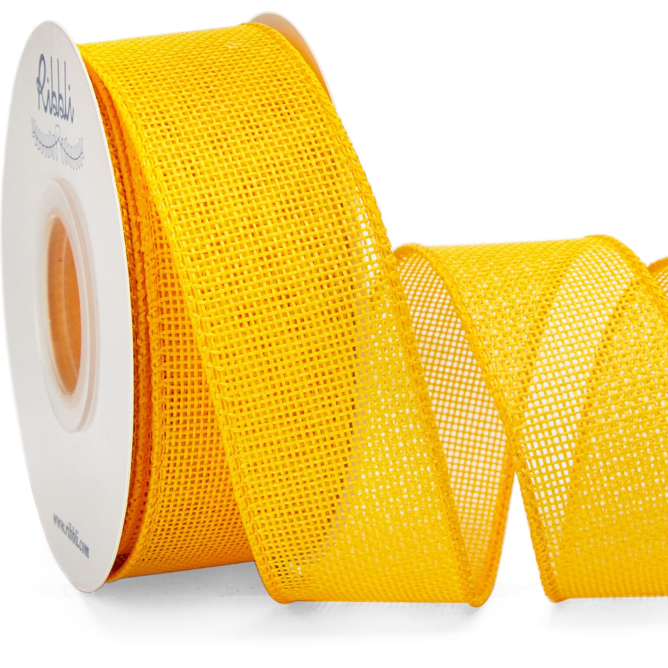 Ribbli Yellow Burlap Wired Ribbon,1-1/2 Inch X 10 Yard, Wired Edge Ribbon For Big Bow,Wreath,Tree Decoration,Outdoor Decoration