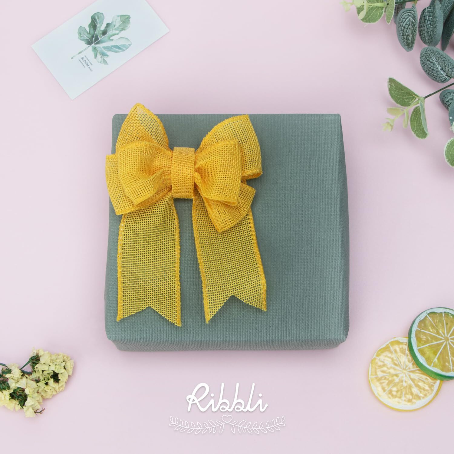 Ribbli Yellow Burlap Wired Ribbon,1-1/2 Inch X 10 Yard, Wired Edge Ribbon For Big Bow,Wreath,Tree Decoration,Outdoor Decoration