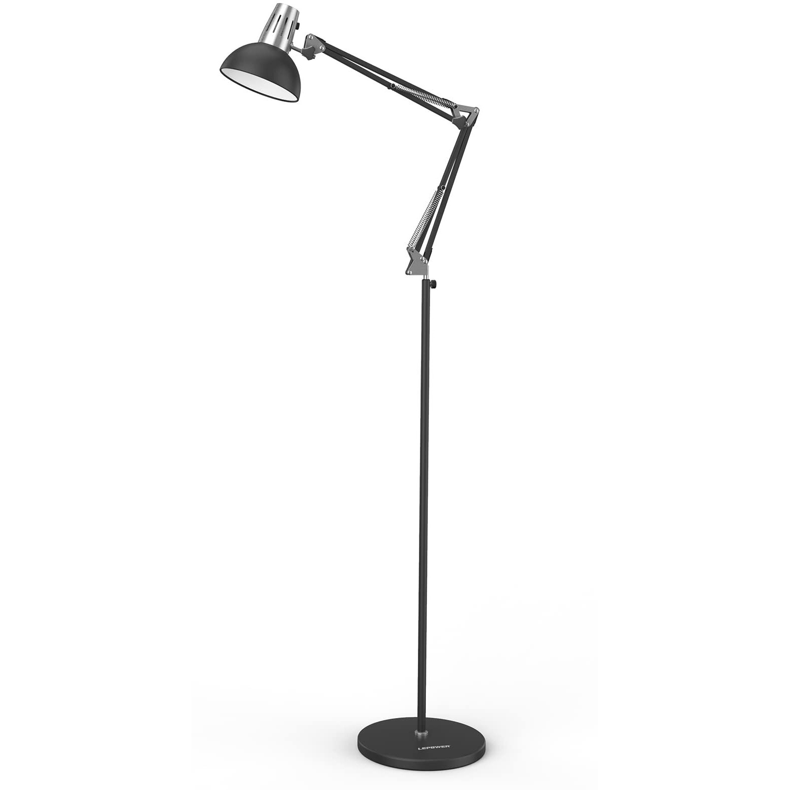 Lepower Floor Lamp, Swing Arm Floor Lamp, Industrial Tall Lamp With Heavy Metal Base, E26 Base Standing Reading Lamp, Modern Lamp For Home Office, Living Room, Bedroom Black