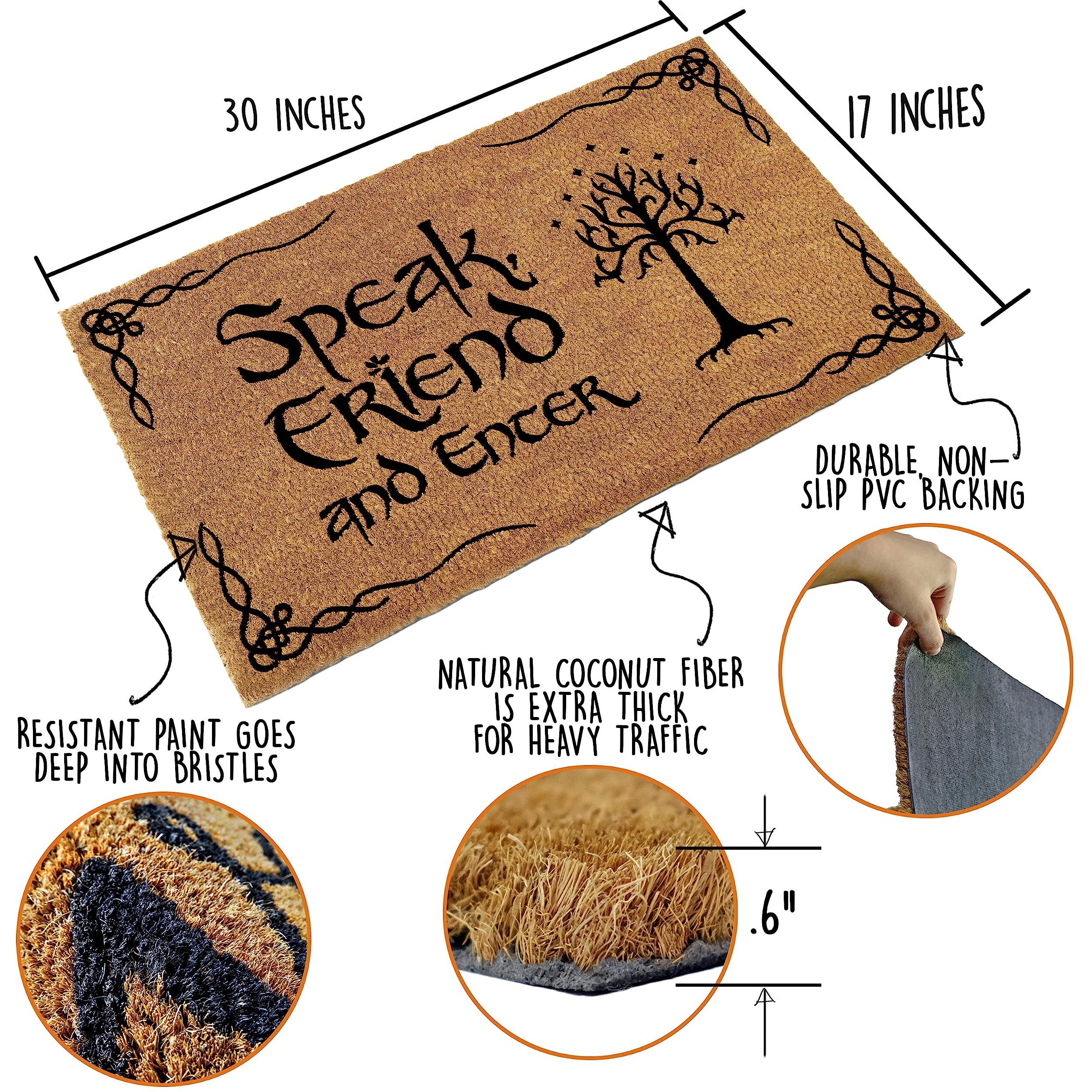 Speak Friend And Enter Doormat 30X17 Inch, The Lord Of The Rings Merchandise Welcome Mat Funny, Speak Friend And Enter Welcome Mat, Lotr Gifts, Lord Of The Rings Decor, Funny Lord Of The Rings Doormat