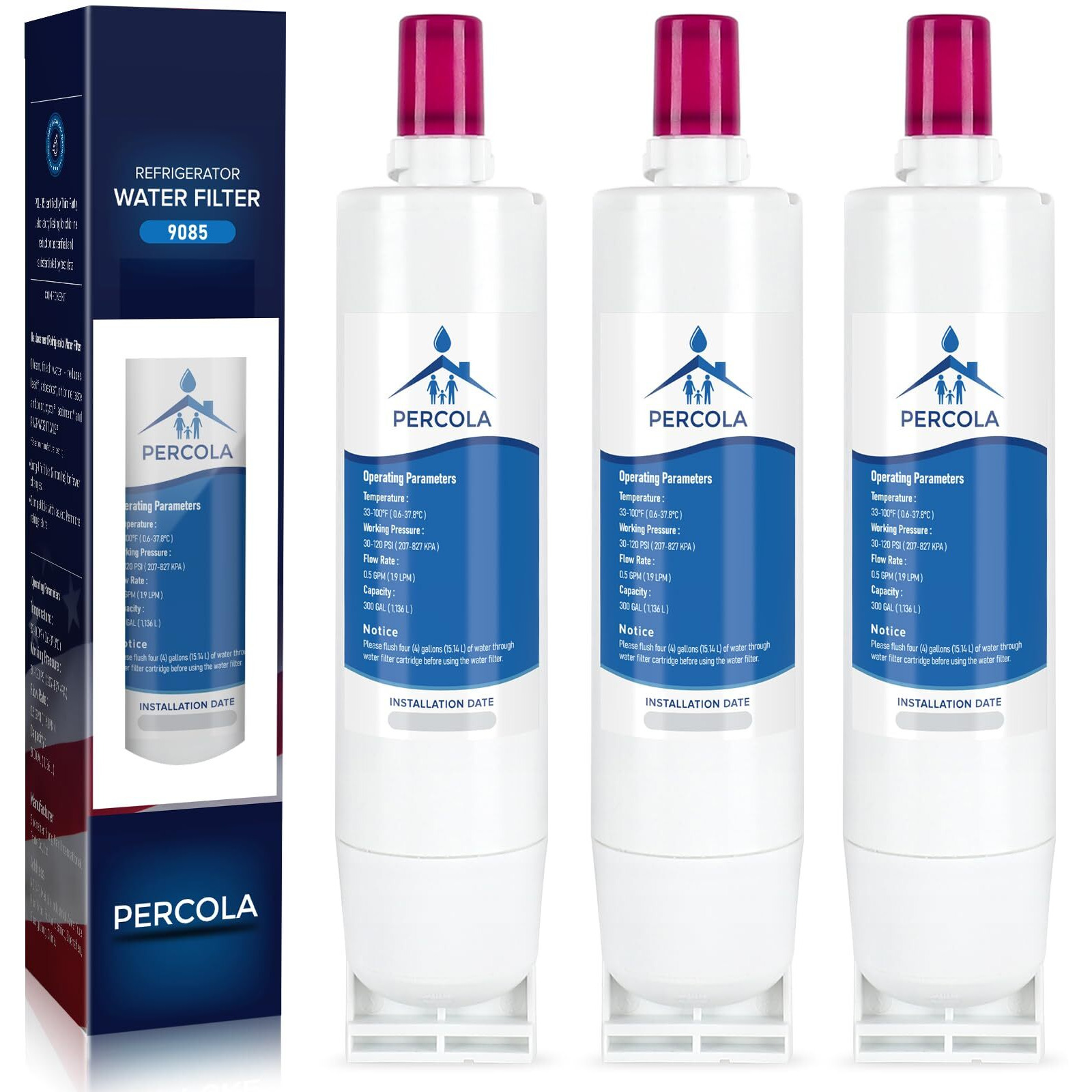 Percola 9085 Water Filter Replacement For Kenmore 46-9010, 469010, 9010, 46-9085, 9085, 4609085, 46-90102, 90102, 4690102, 46-9902, 46-9908, 9908 (3 Pack)