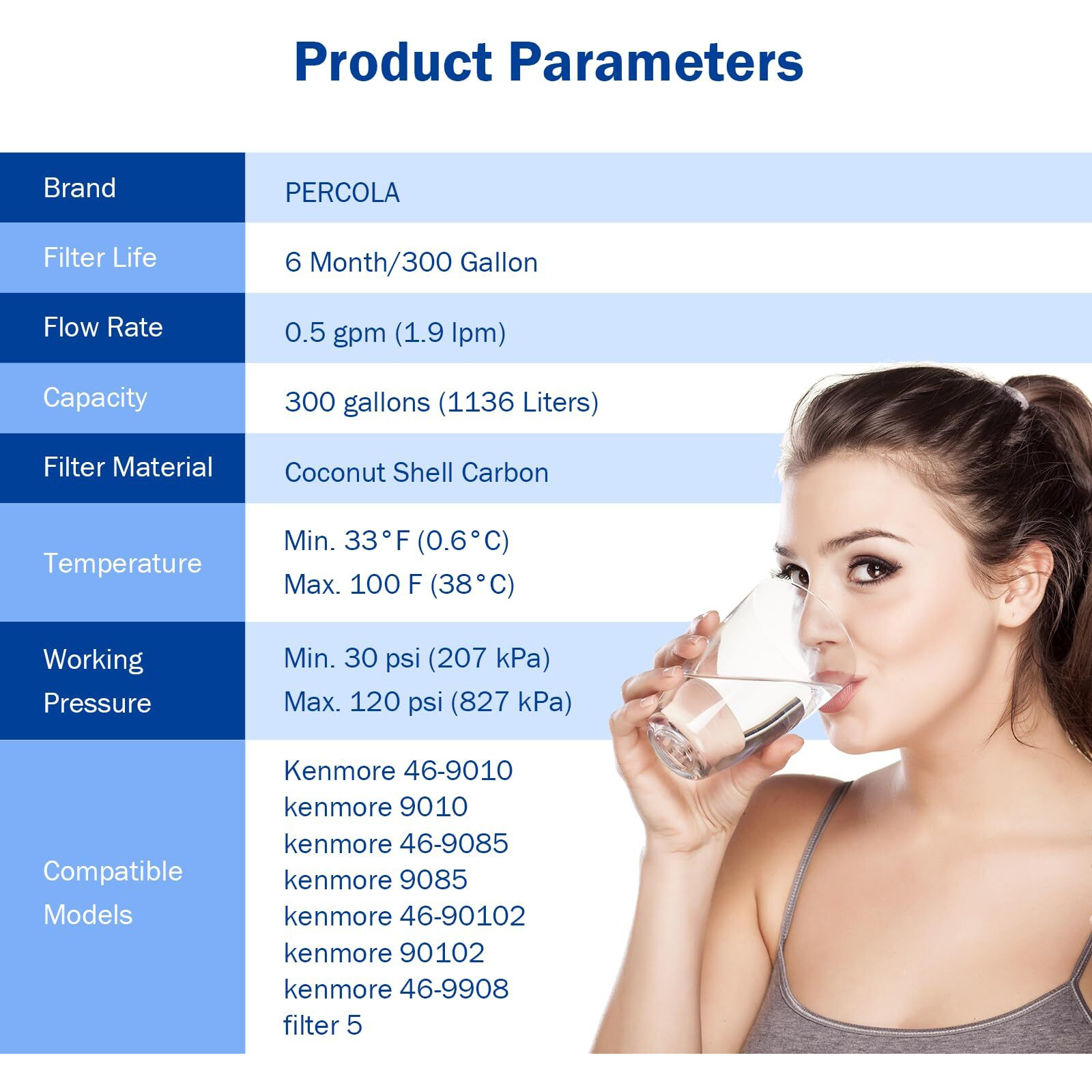 Percola 9085 Water Filter Replacement For Kenmore 46-9010, 469010, 9010, 46-9085, 9085, 4609085, 46-90102, 90102, 4690102, 46-9902, 46-9908, 9908 (3 Pack)