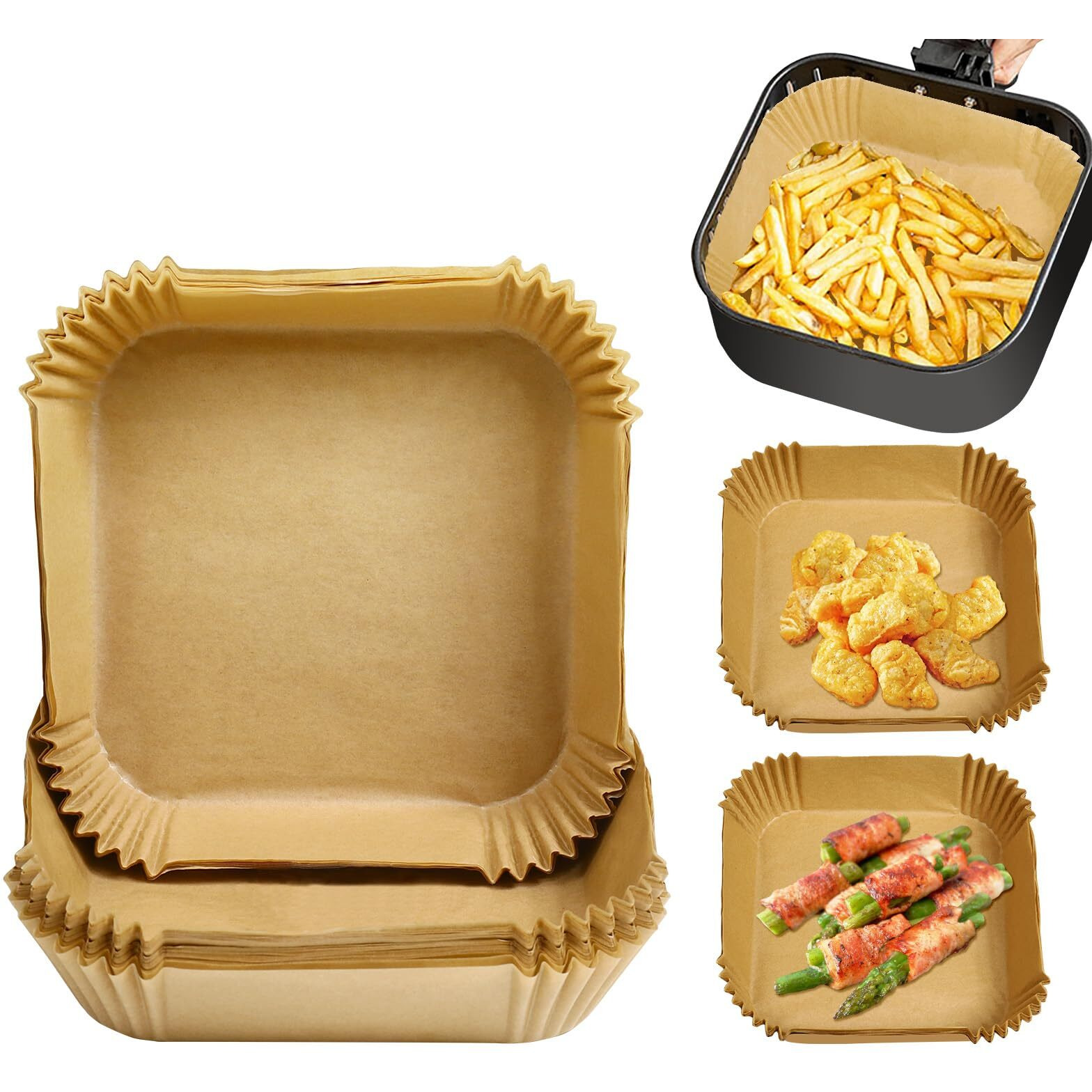 Square Mini Air Fryer Liners For Most 2Qt Air Fryer, 100 Pcs Non-Stick Air Fryer Parchment Paper Pads Air Fryer Liners