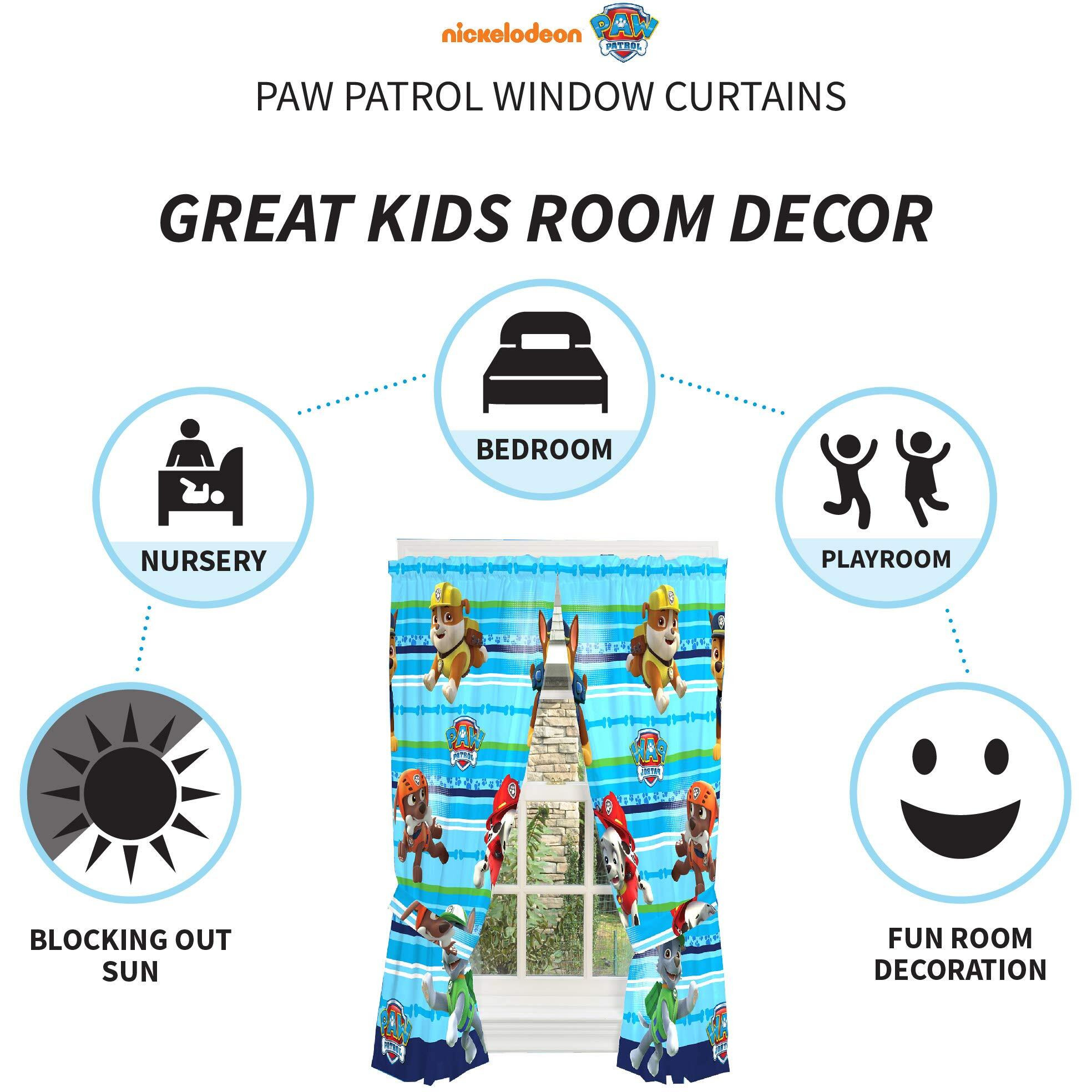 Nickelodeon Paw Patrol Kids Room Window Curtain Panels With Tie Backs, Blue, 82"" X 63"", Blue