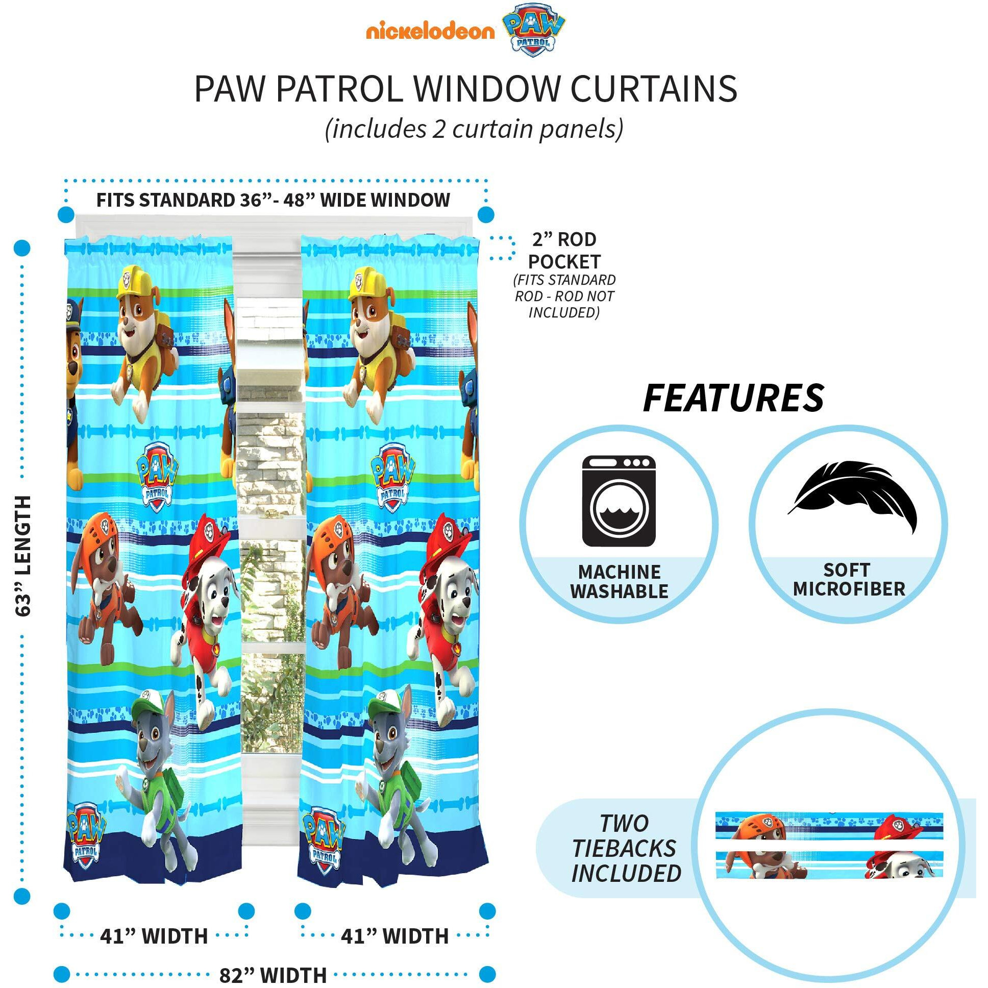 Nickelodeon Paw Patrol Kids Room Window Curtain Panels With Tie Backs, Blue, 82"" X 63"", Blue