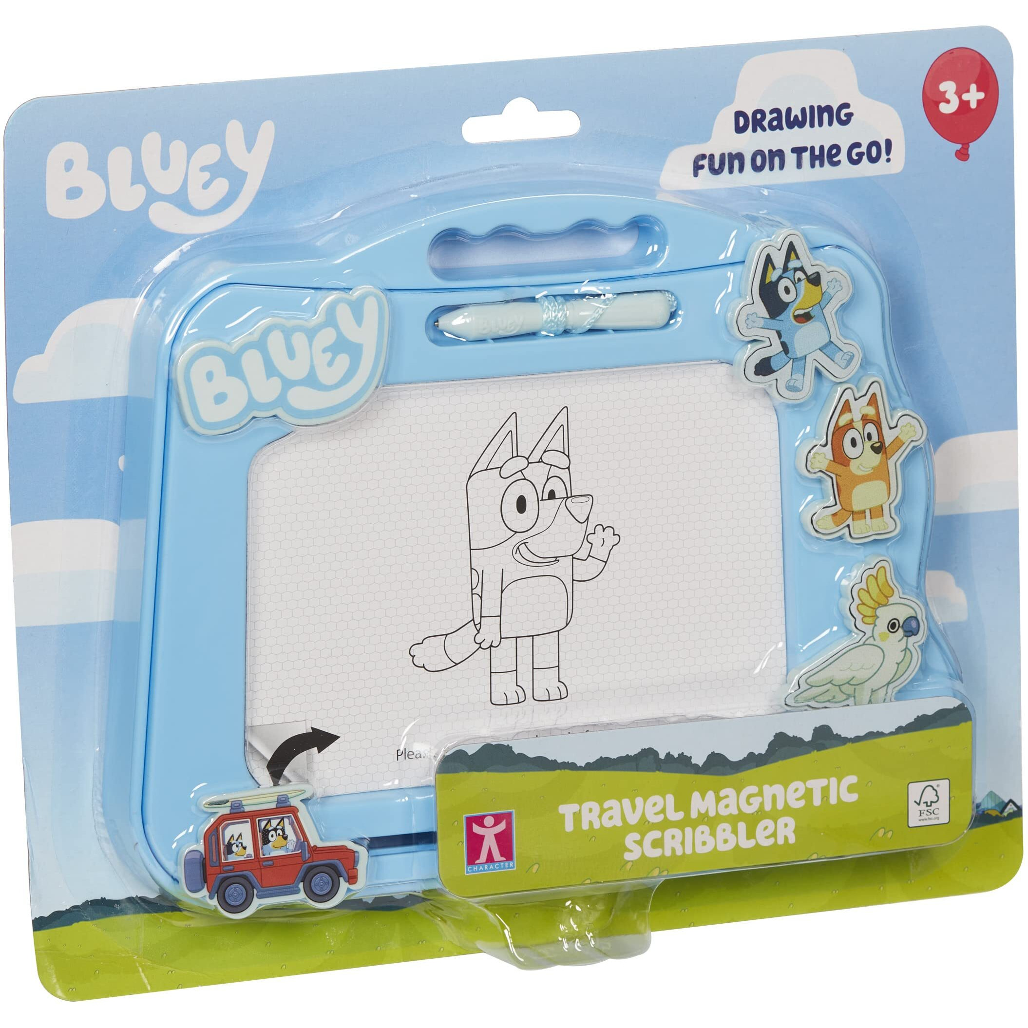 Character Options Bluey Travel Magnetic Scribbler Pad With Pen And 3 Stamps, Draw And Erase With No Mess