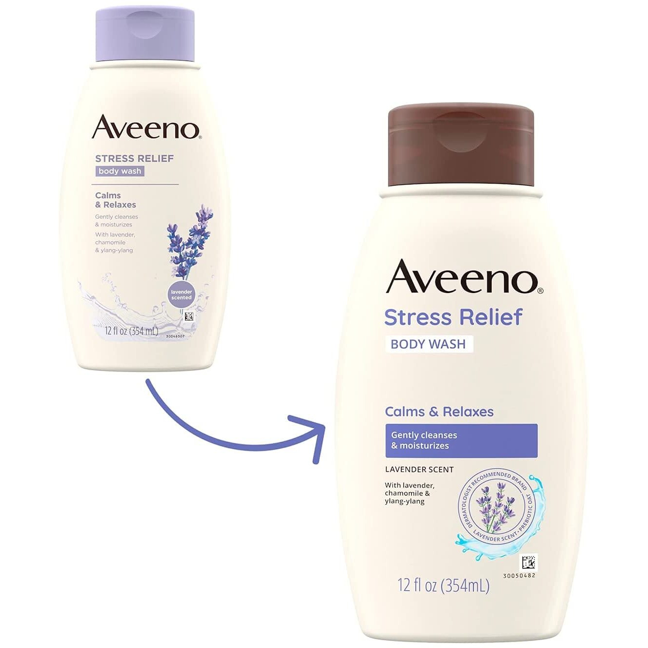 Aveeno Stress Relief Body Wash With Soothing Oat,Lavender, Chamomile & Ylang-Ylang Essential Oils, Hypoallergenic, Dye-Free & Soap-Free Calming Body Wash Gentle On Sensitive Skin, 12 Fl. Oz(Pack Of 2)