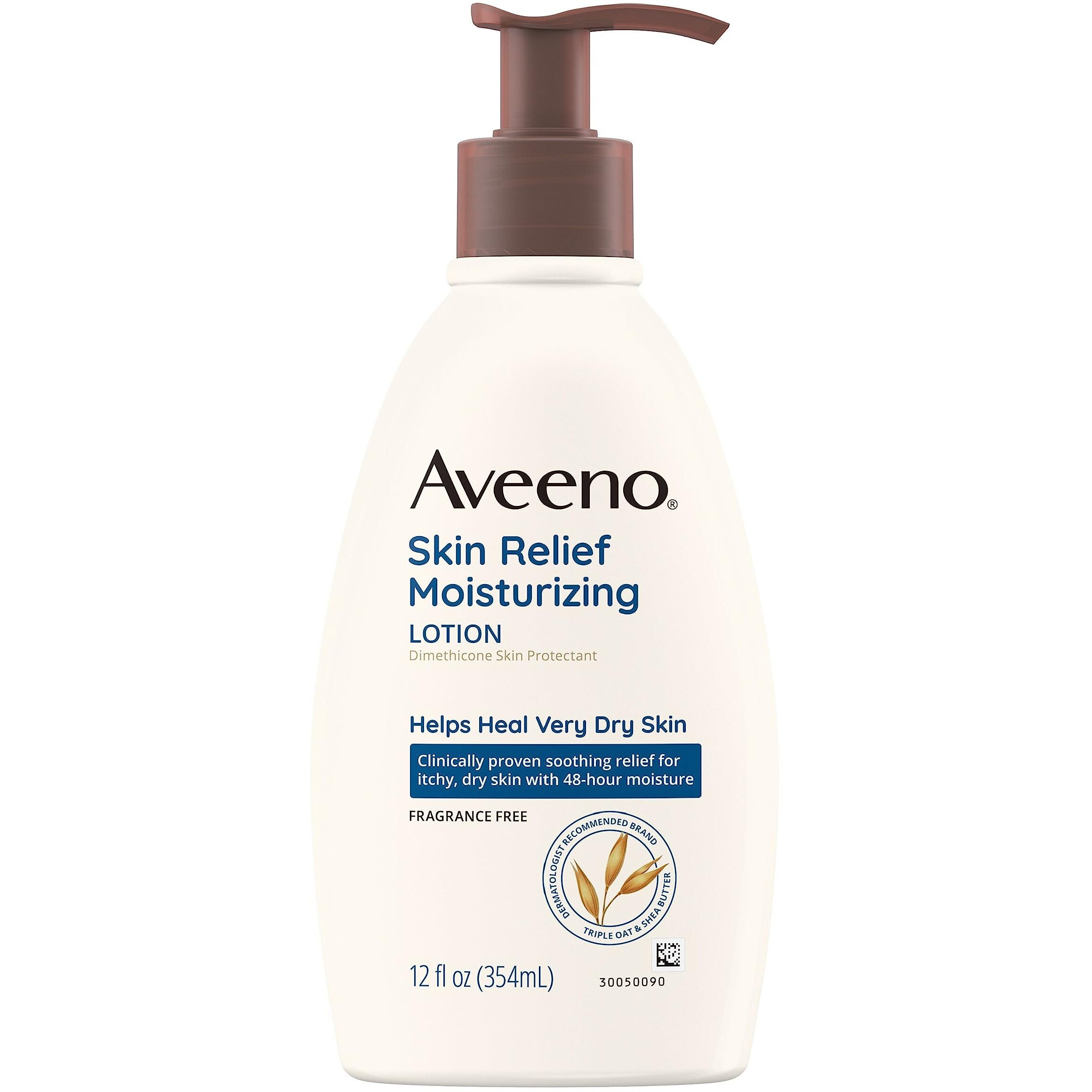 Aveeno Skin Relief 24-Hour Moisturizing Lotion For Sensitive Skin With Natural Shea Butter & Triple Oat Complex, Unscented Therapeutic Lotion For Extra Dry, Itchy Skin, 12 Fl. Oz