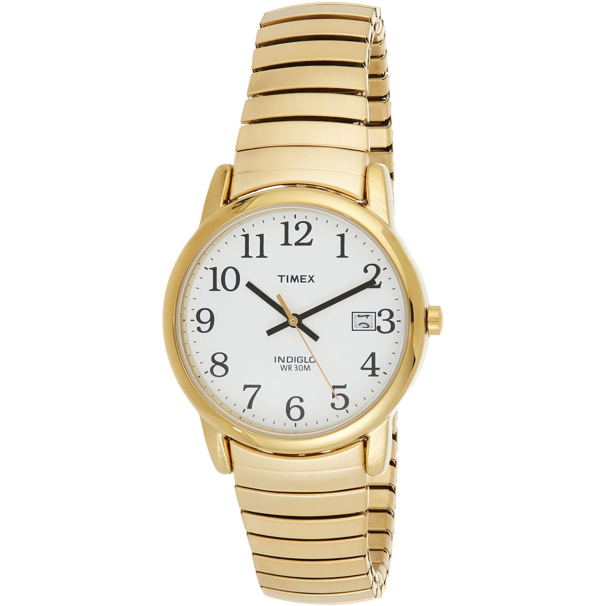 Timex Men's Easy Reader 35Mm Watch - Gold-Tone Case White Dial With Gold-Tone Tapered Expansion Band