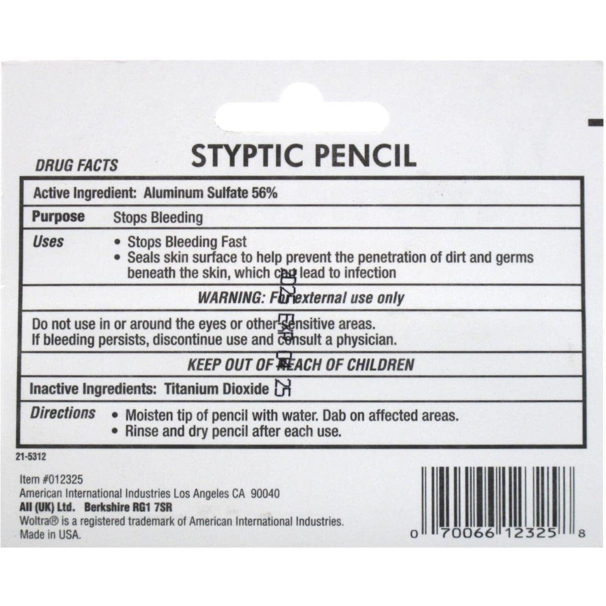 Woltra Nick Relief Large Styptic Pencil, 0.875 Oz