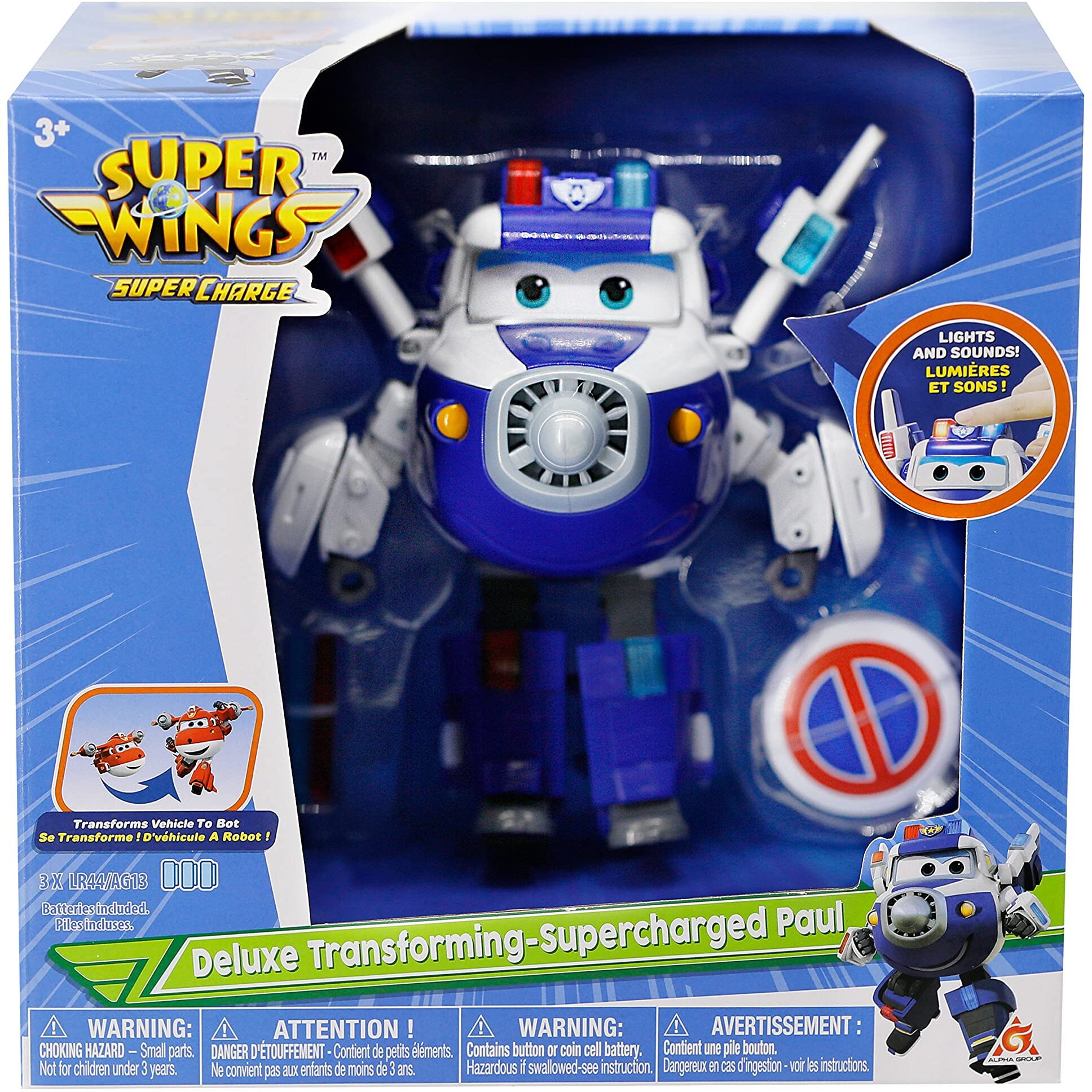Super Wings - 6'' Deluxe Transforming Supercharged Paul Airplane Toys Action Figure | Plane To Robot | Toy Plane Vehicle Gift For Preschool Kids 3 4 5 Year Old Boys Girls | Light And Sound Effects